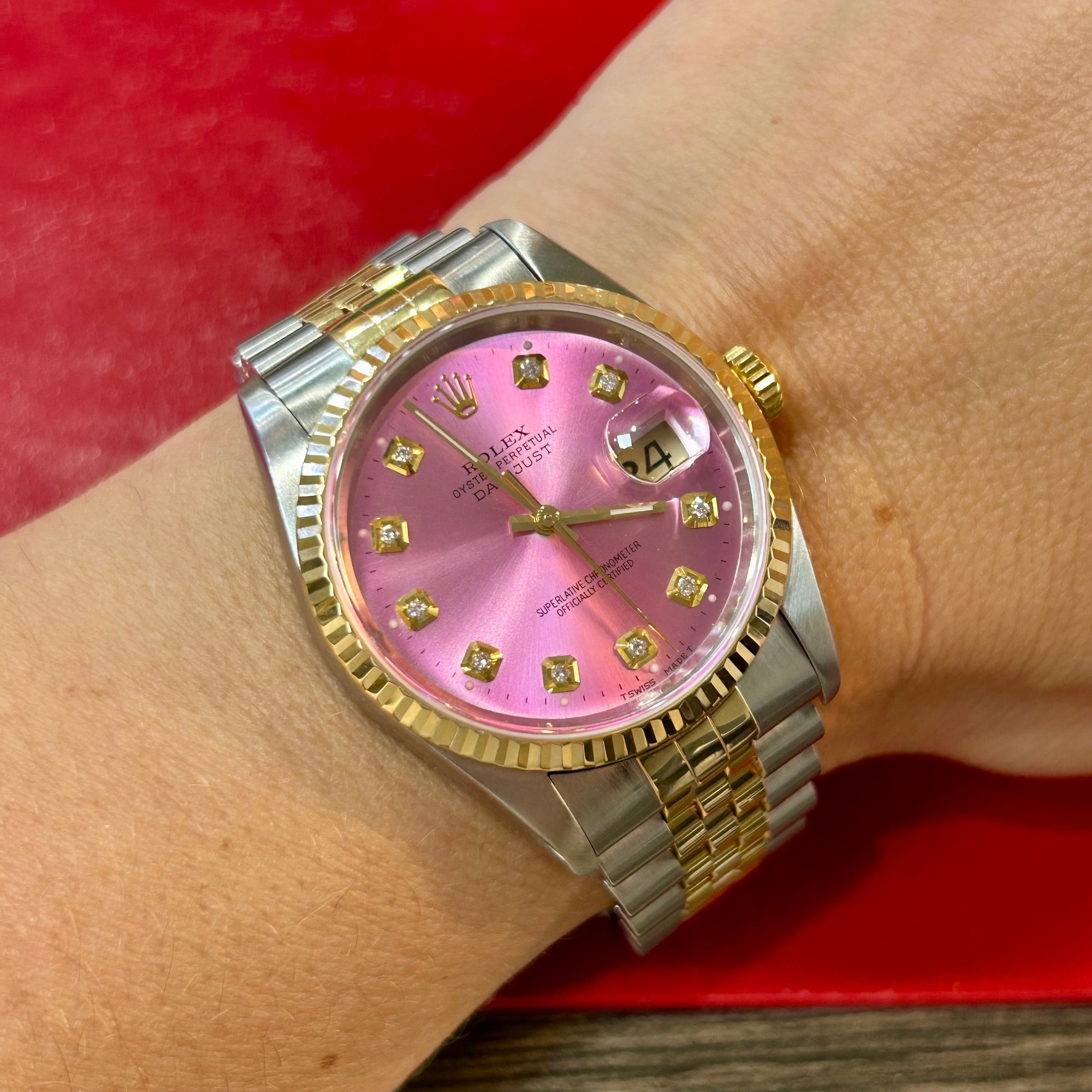 Rolex 36mm Datejust | Ref 16233 | Pink Diamond Dial & Fluted Bezel Watch