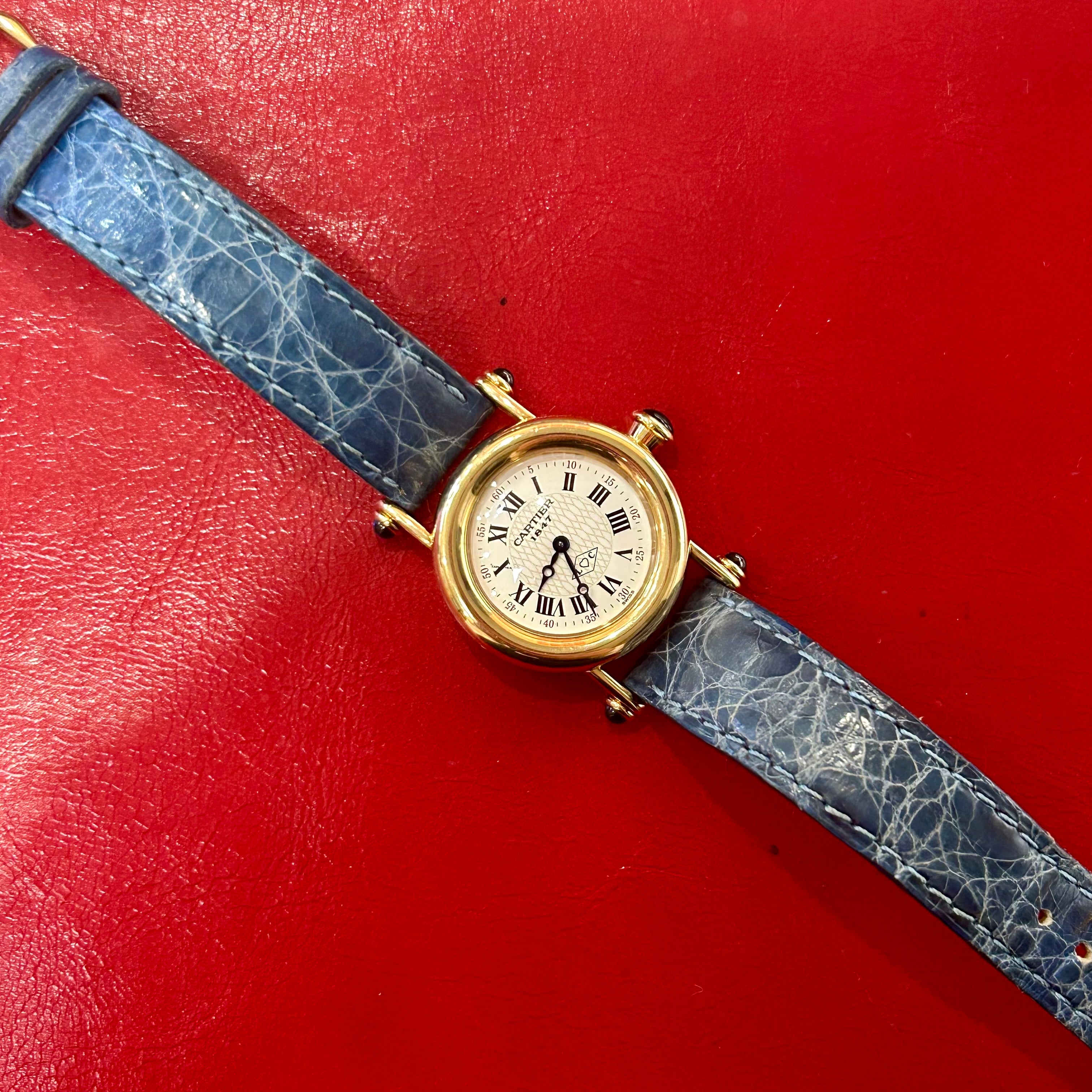 Cartier Diabolo 150th Anniversary Special Edition | 27.5mm | 18k Yellow Gold | Blue leather Strap