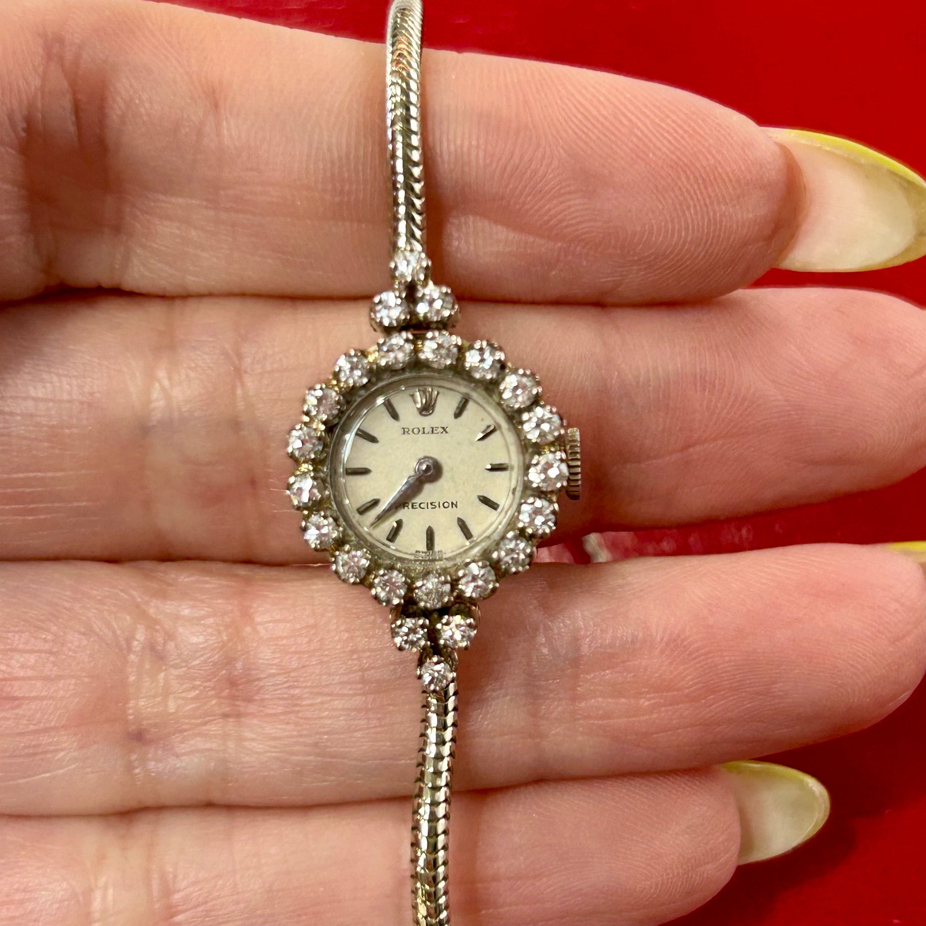 Vintage Rolex Ladies Cocktail Watch | 16.2mm | 18k White Gold with Diamonds