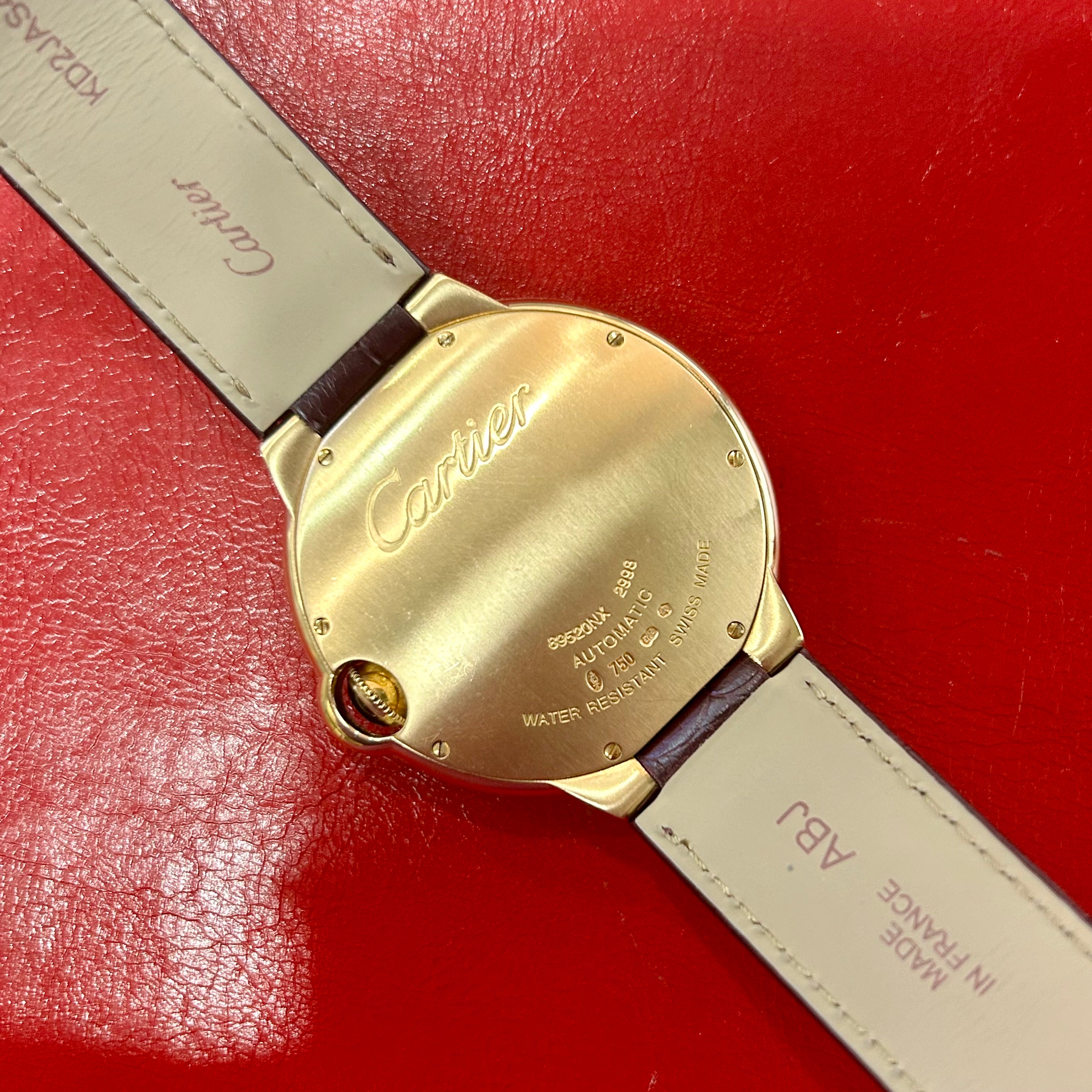 Cartier Ballon Bleu Large XL Ref 2998 | 42mm | 18k Yellow Gold | Burgundy leather Strap