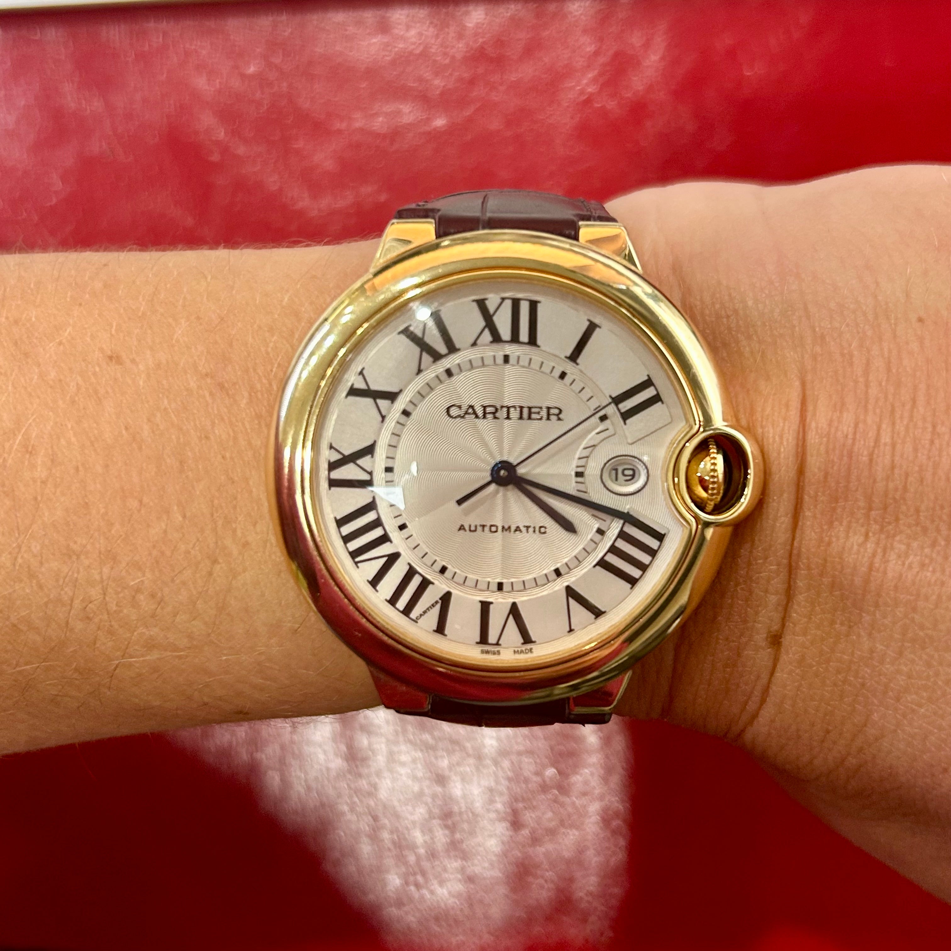 Cartier Ballon Bleu Large XL Ref 2998 | 42mm | 18k Yellow Gold | Burgundy leather Strap
