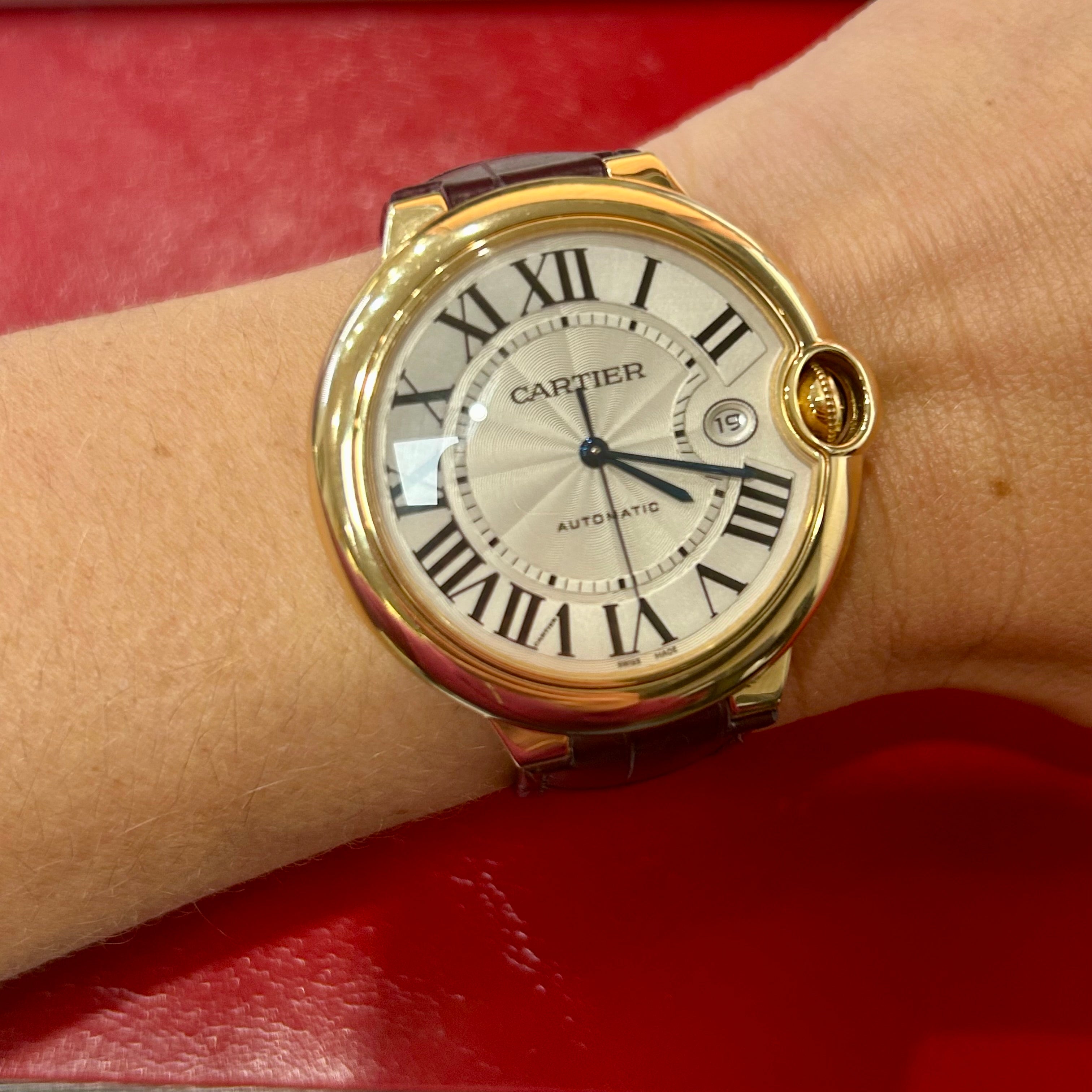 Cartier Ballon Bleu Large XL Ref 2998 | 42mm | 18k Yellow Gold | Burgundy leather Strap