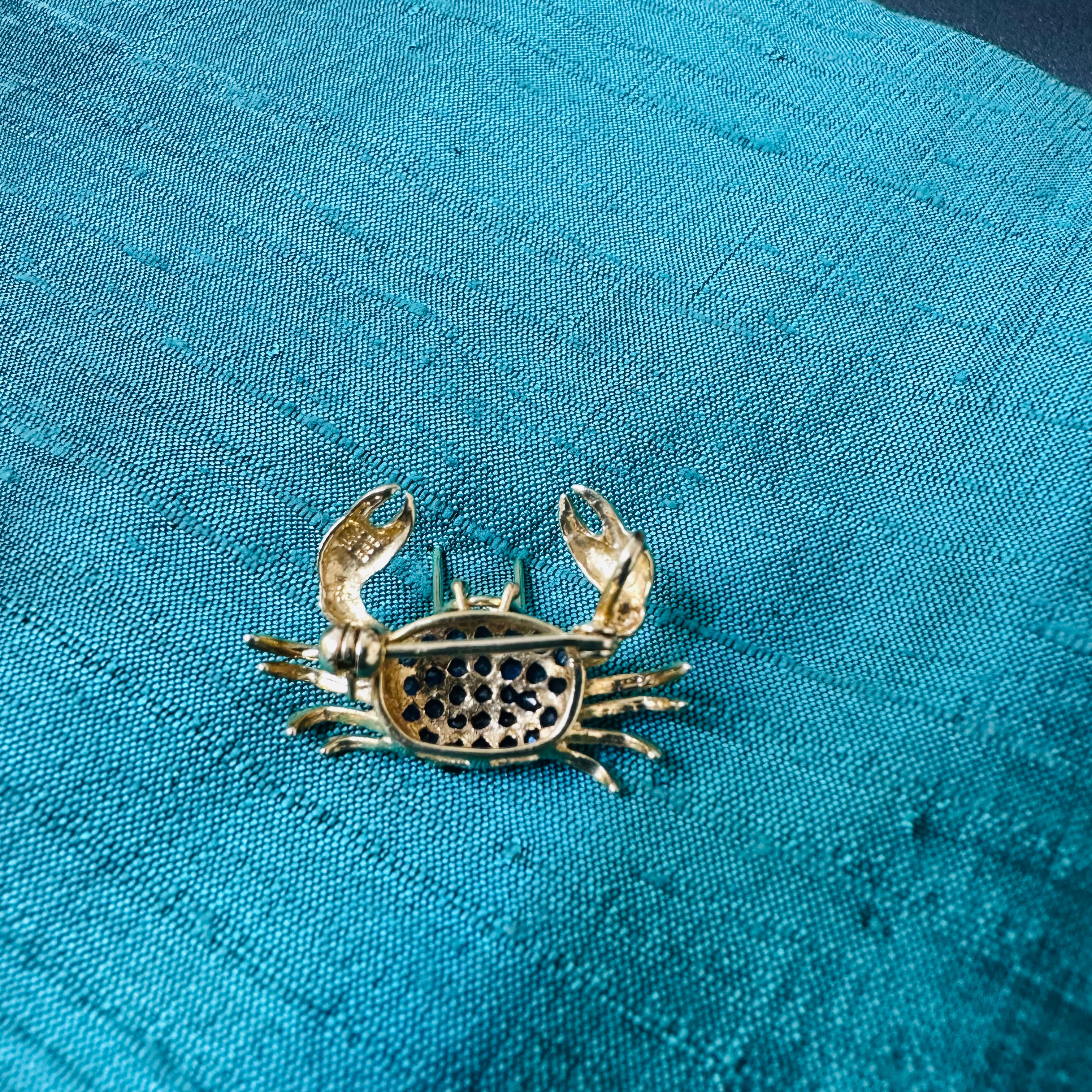 14K Yellow Gold Sapphire Crab Pin