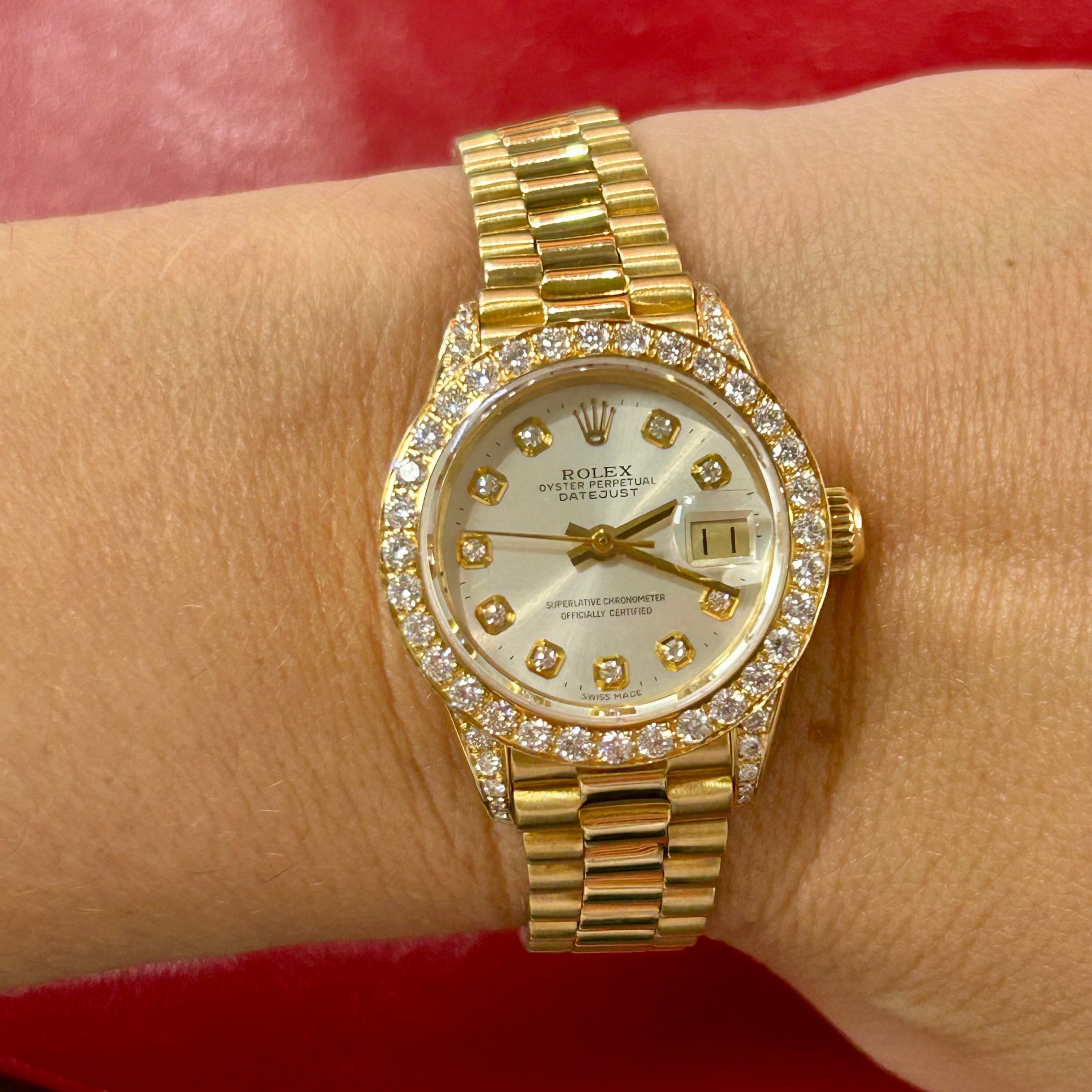 Rolex Lady President Ref 6917 | 26mm | Silver Diamond Dial | Custom Diamonds