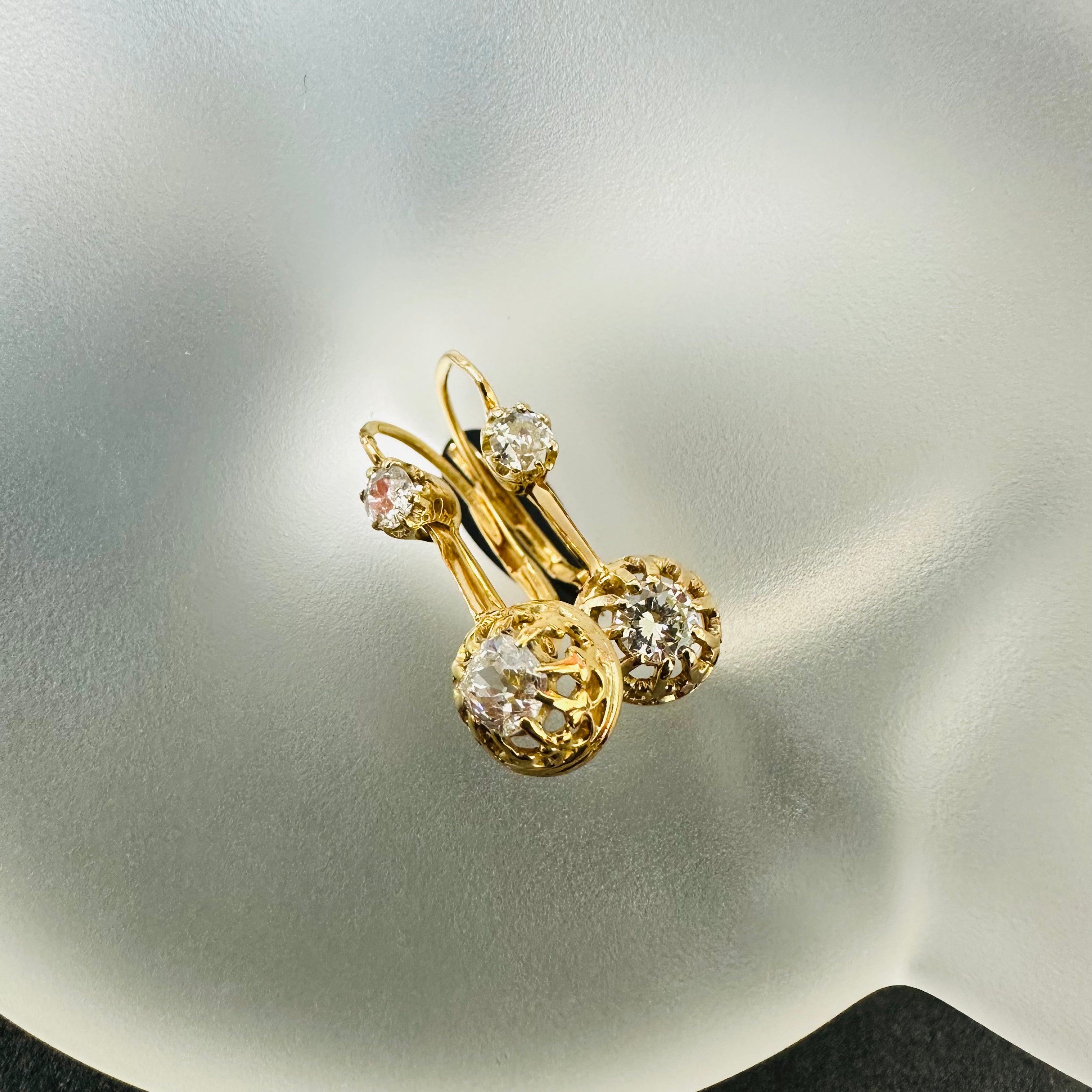 14K Yellow Gold Vintage Diamond Earrings