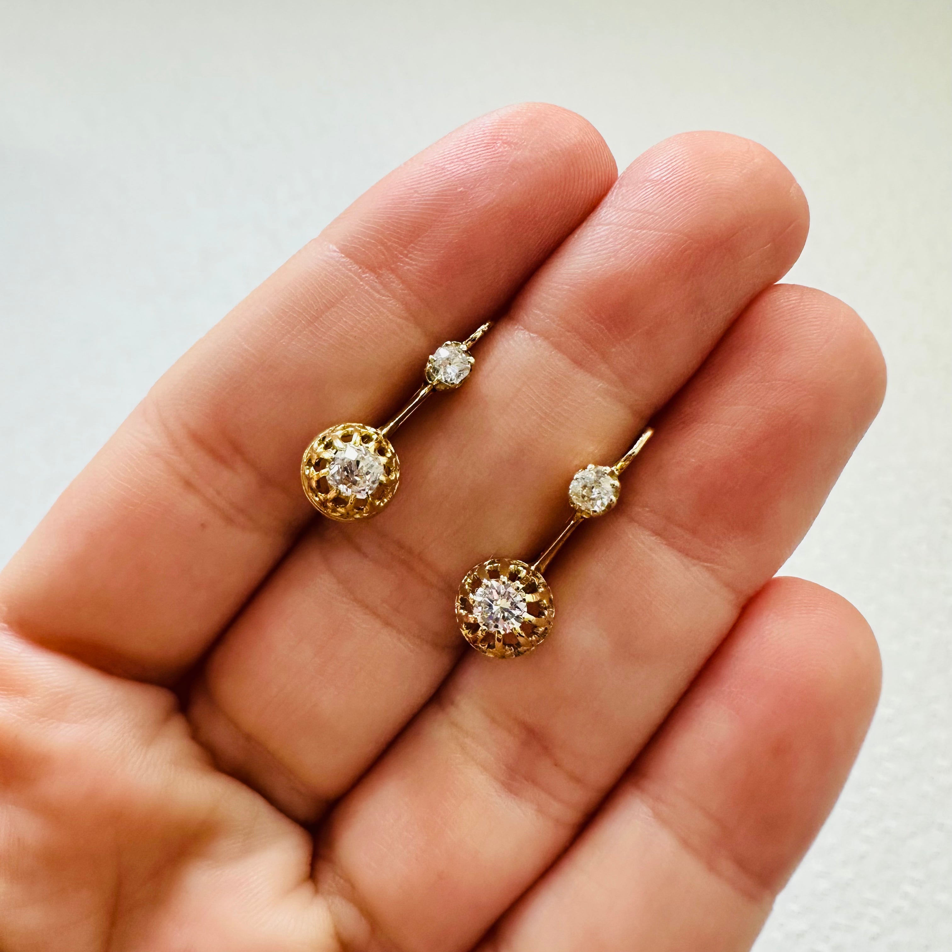 14K Yellow Gold Vintage Diamond Earrings