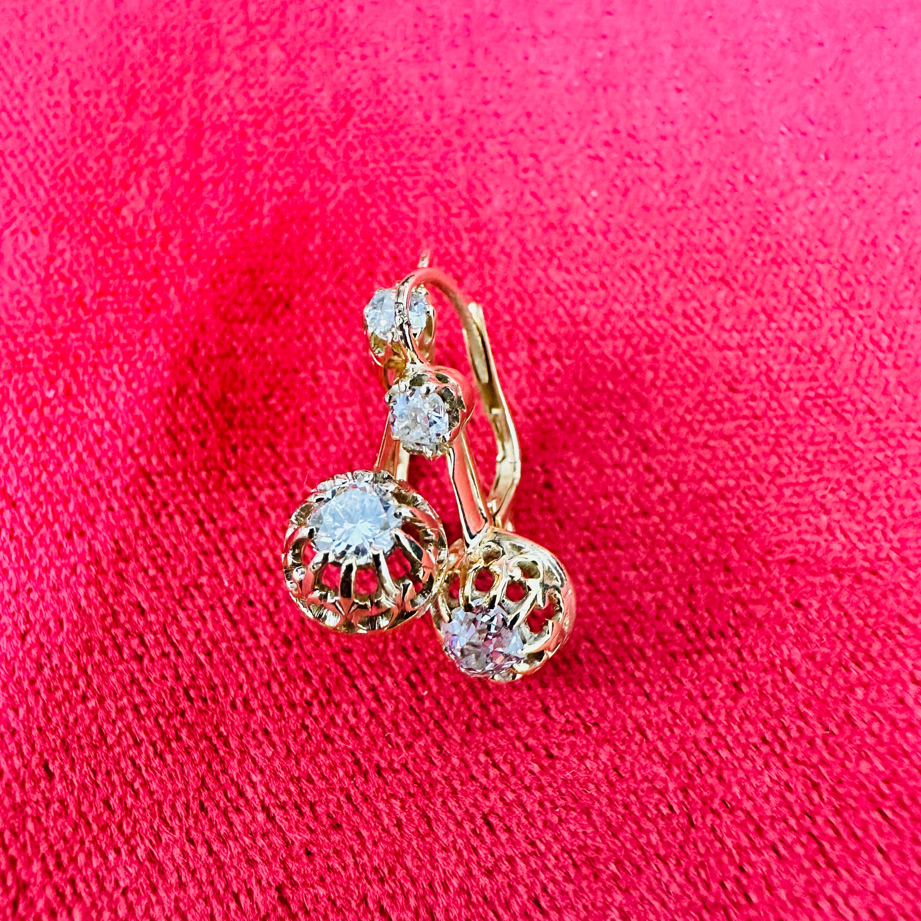 14K Yellow Gold Vintage Diamond Earrings