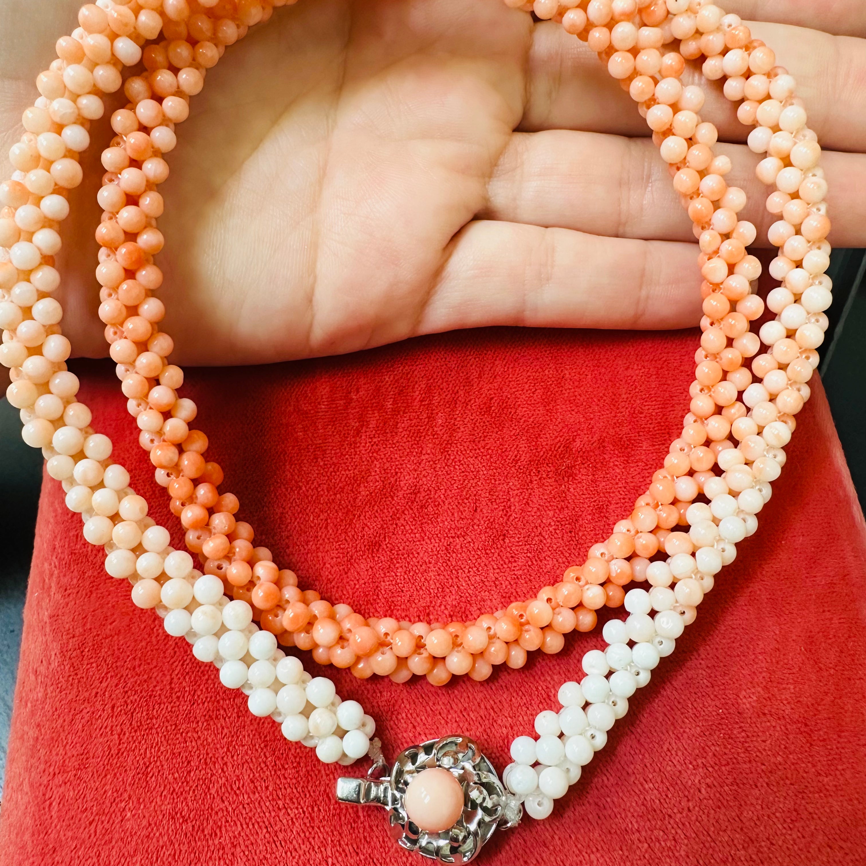 Sterling Silver & Coral Ombre Woven Necklace