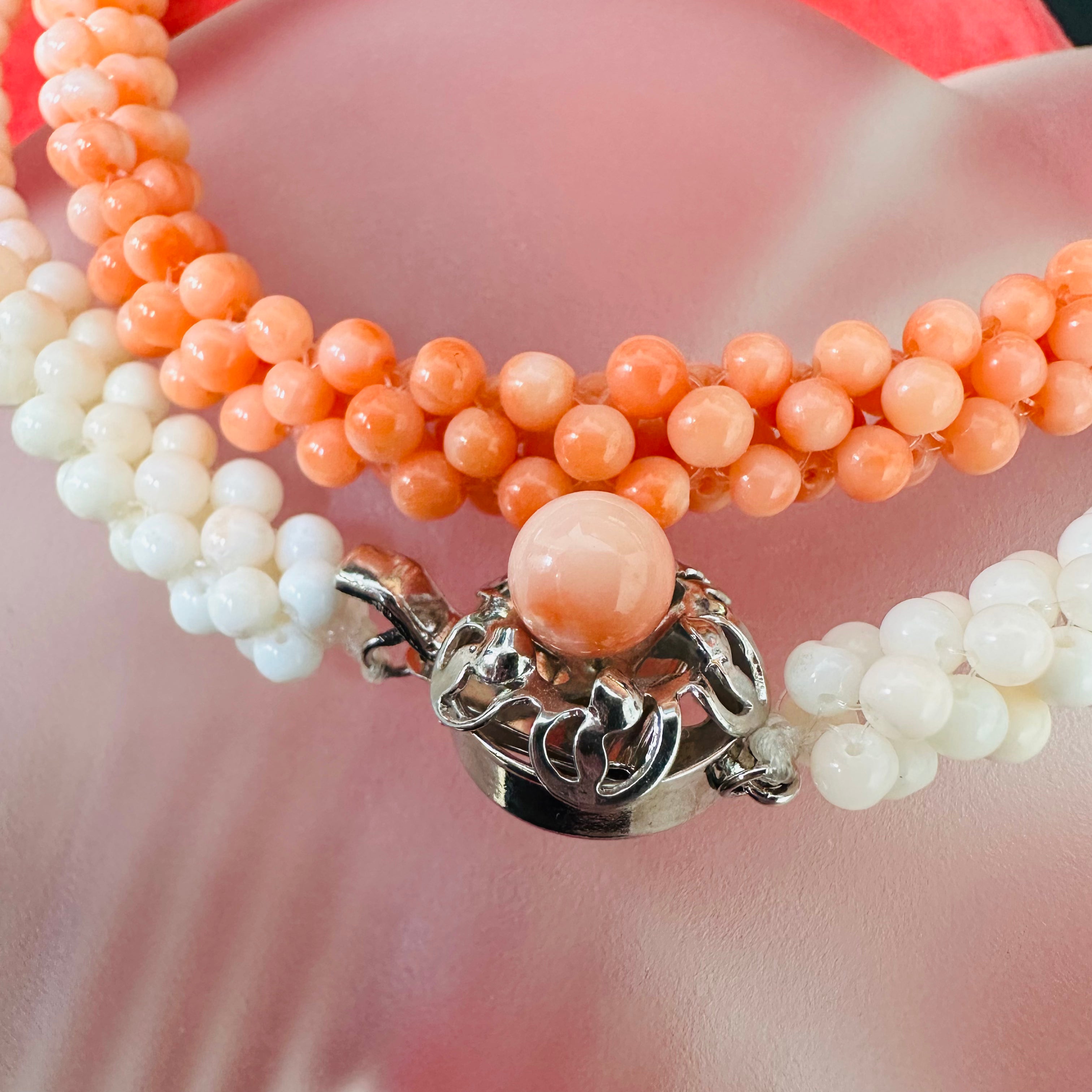 Sterling Silver & Coral Ombre Woven Necklace