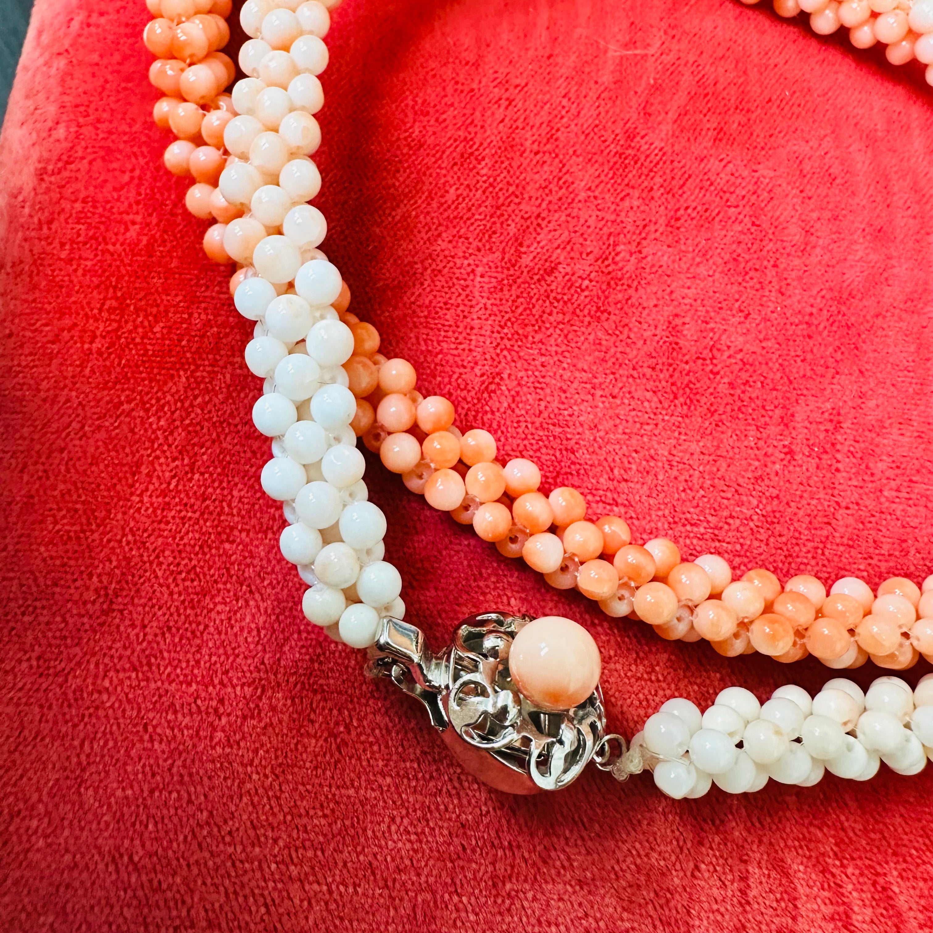 Sterling Silver & Coral Ombre Woven Necklace