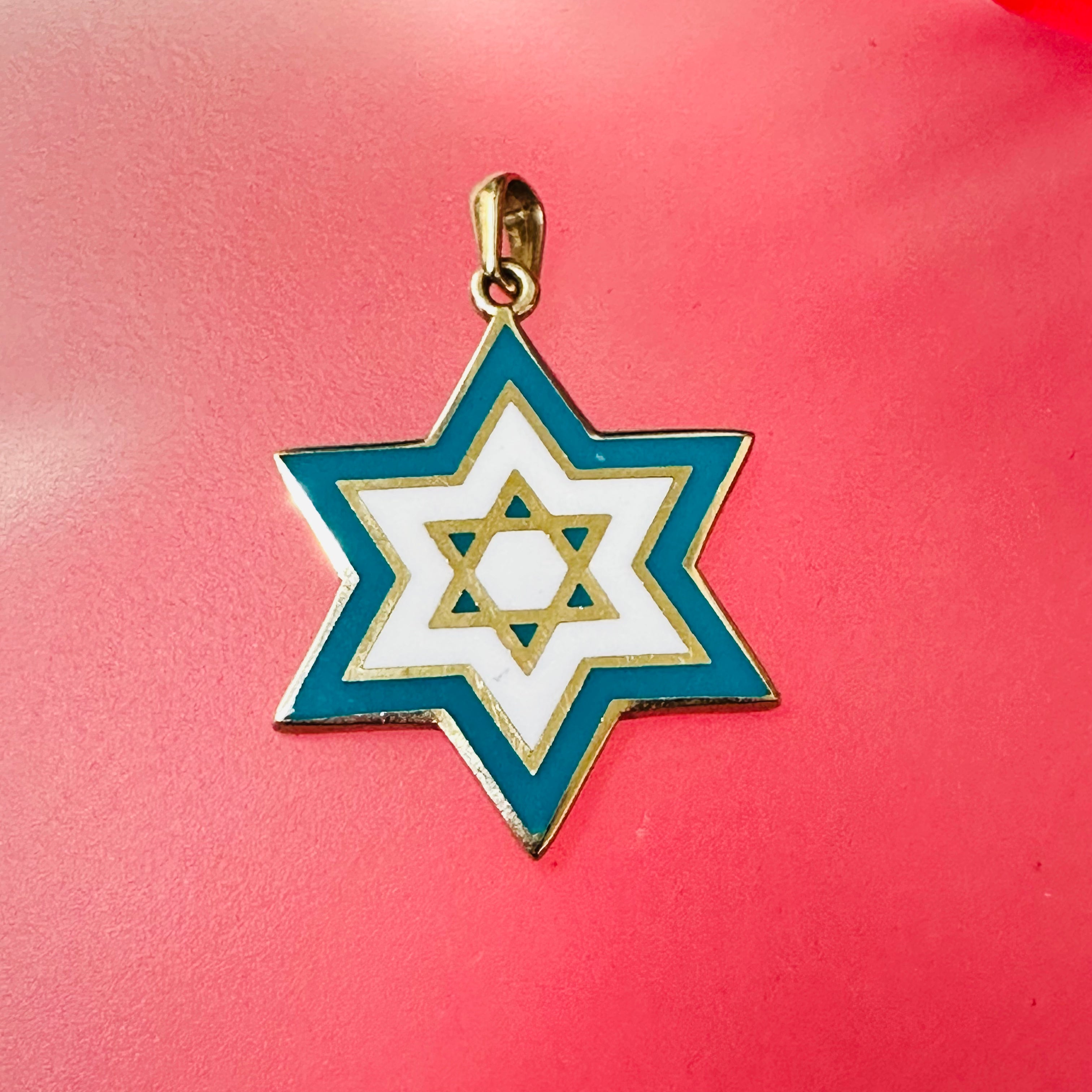 14K Yellow Gold Star of David With Enamel