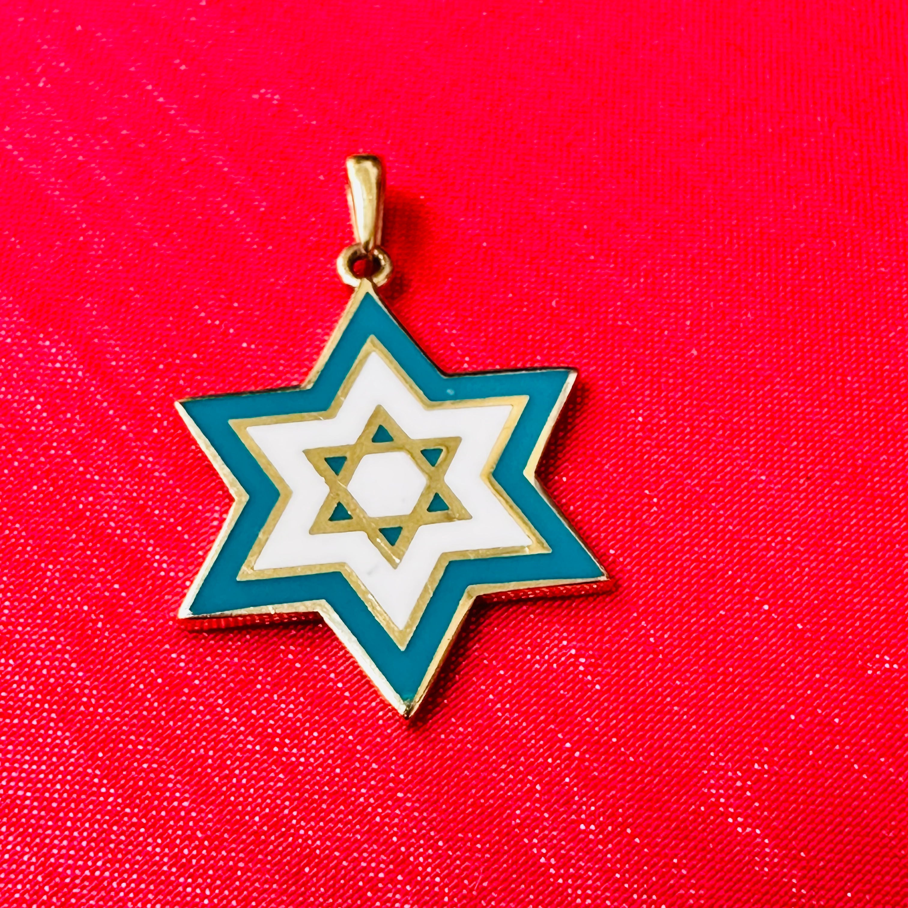 14K Yellow Gold Star of David With Enamel