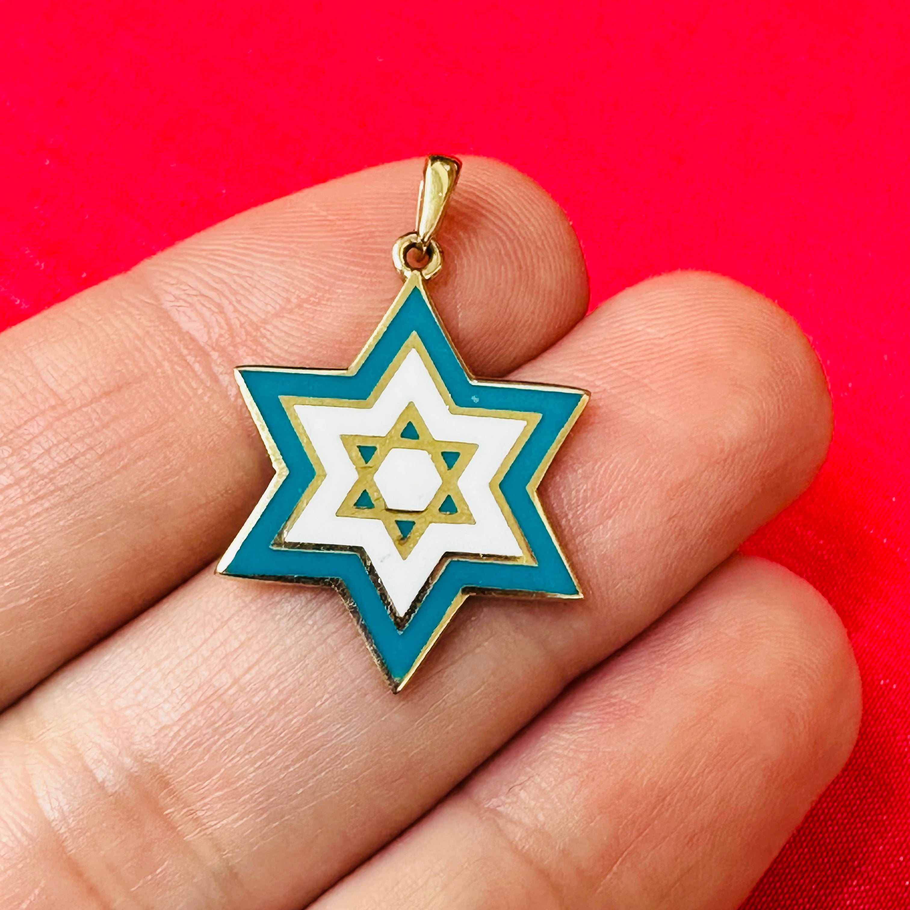 14K Yellow Gold Star of David With Enamel