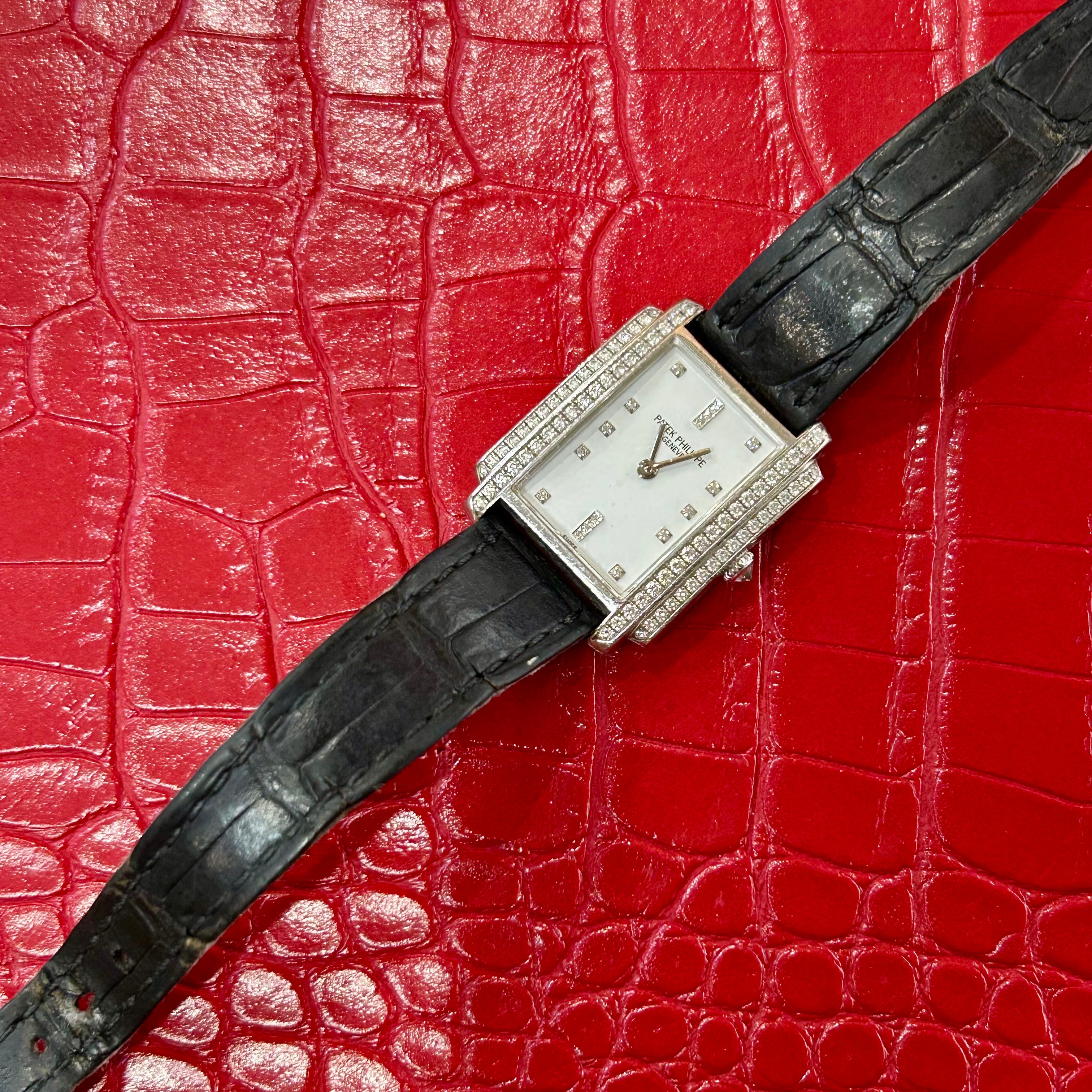 Patek Philippe Gondolo | Ref 4825/100G | Diamond Watch Black leather Strap