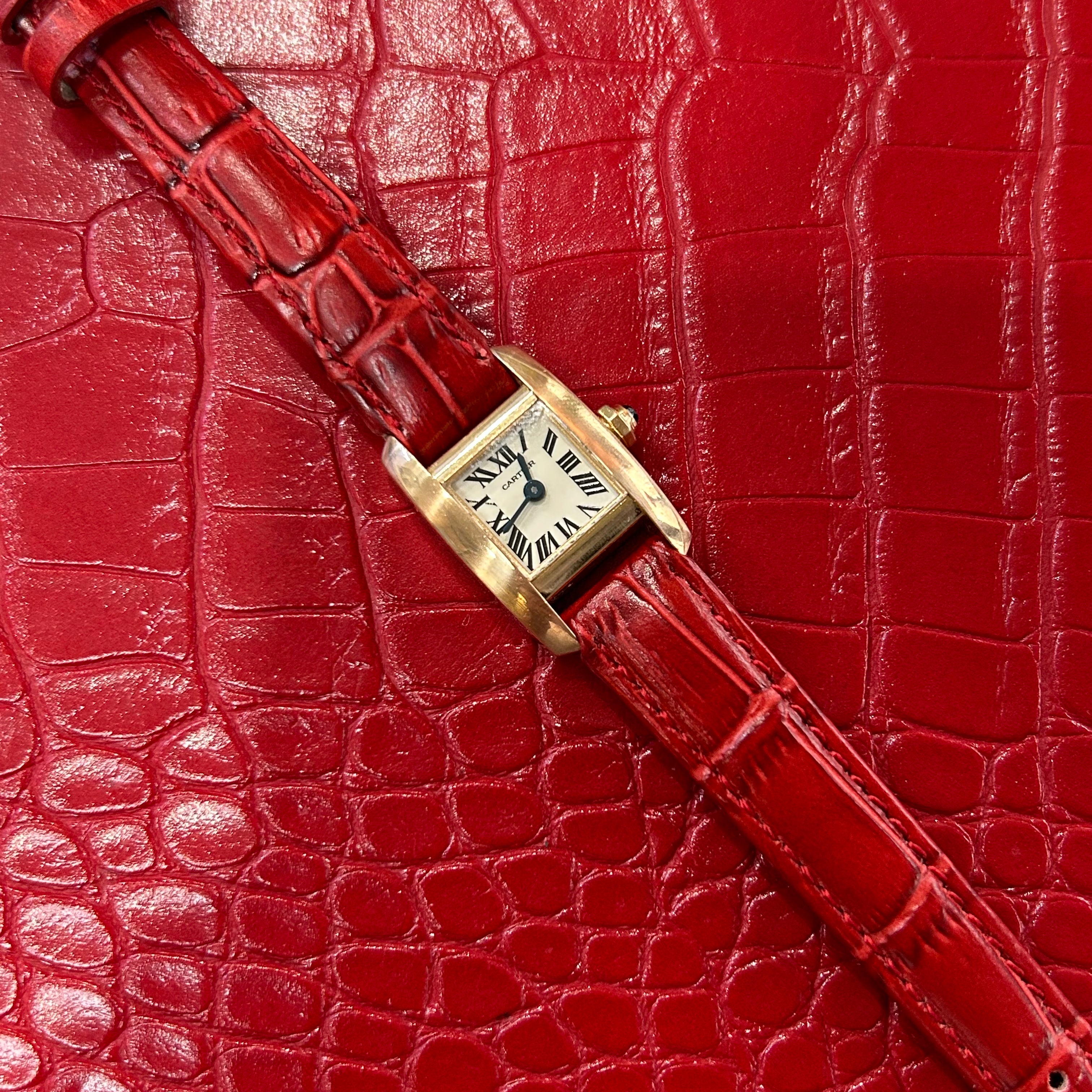 Cartier Tankissime | Ref 2829 | 16.4mm | White Roman dial | 18k Rose Gold on Custom leather red strap