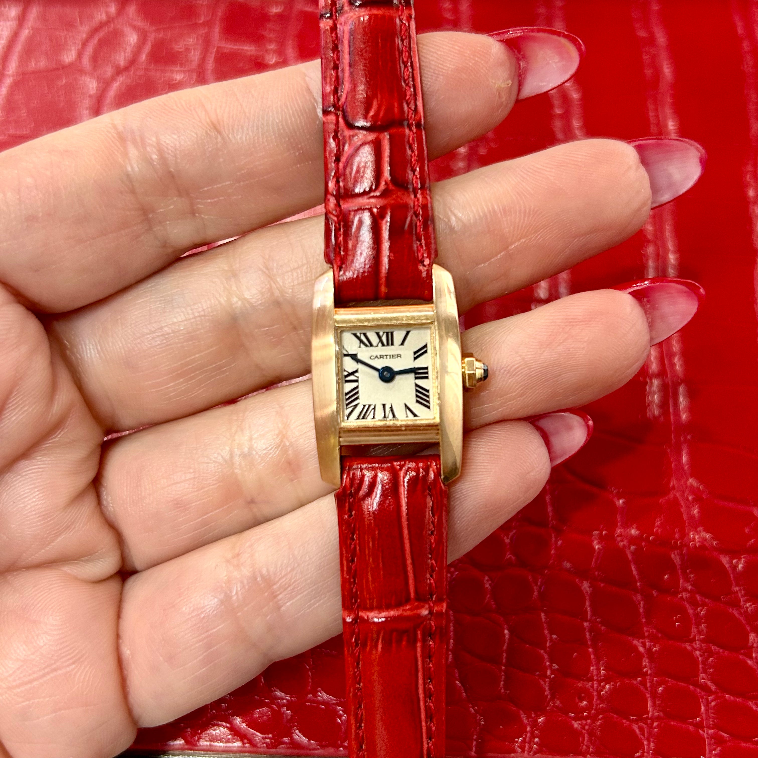 Cartier Tankissime | Ref 2829 | 16.4mm | White Roman dial | 18k Rose Gold on Custom leather red strap