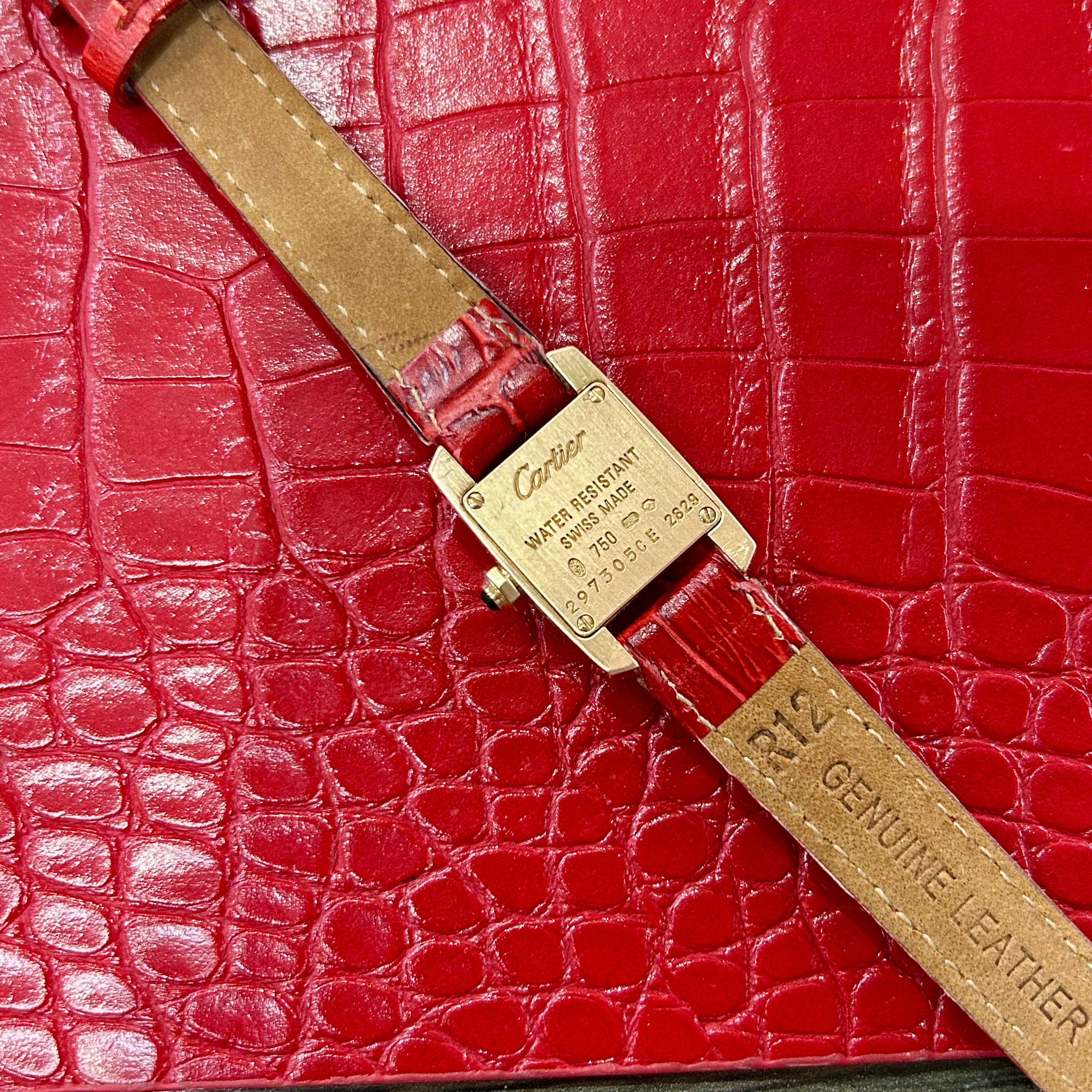 Cartier Tankissime | Ref 2829 | 16.4mm | White Roman dial | 18k Rose Gold on Custom leather red strap