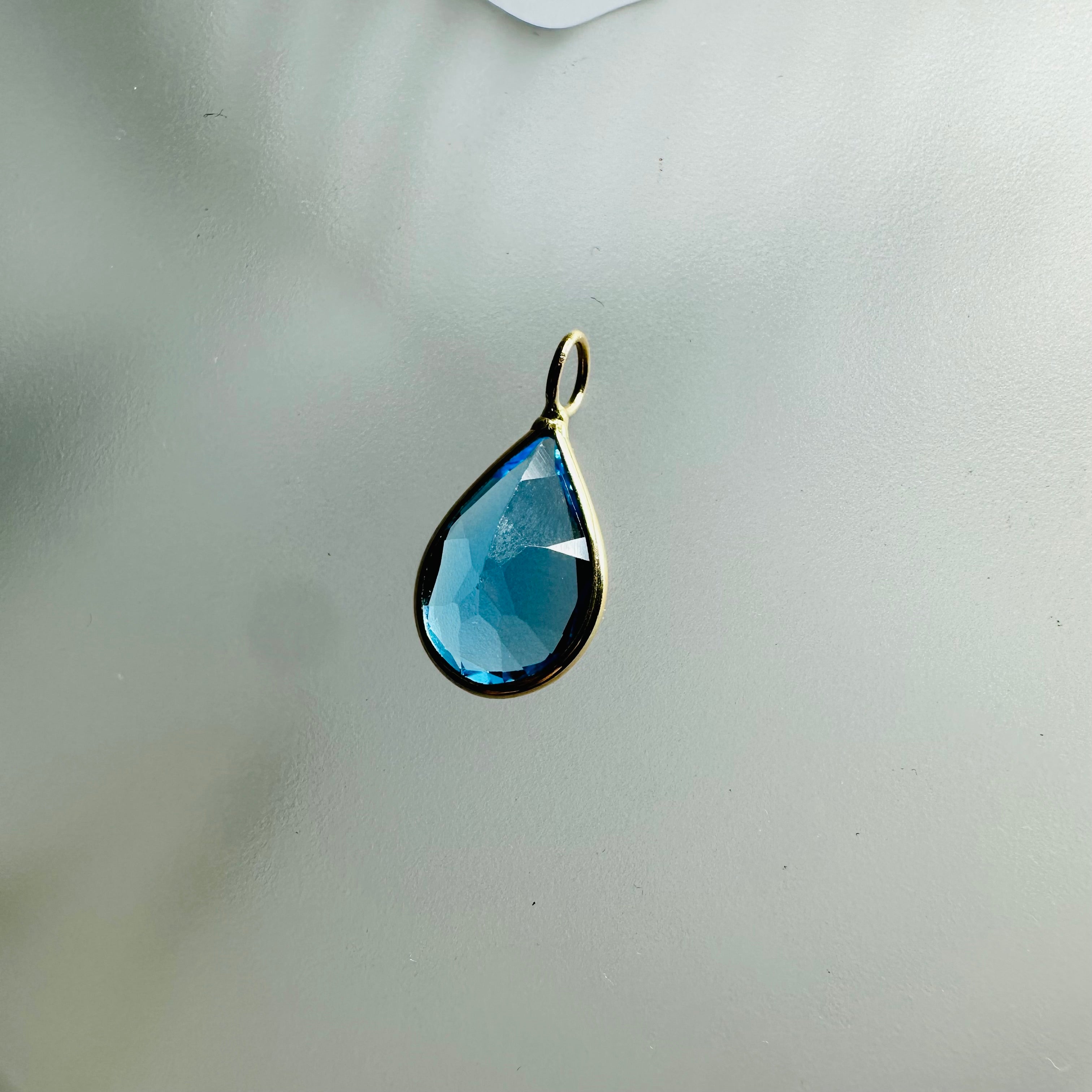 Blue Topaz 14K Yellow Gold Charm Pendant Pear Shape