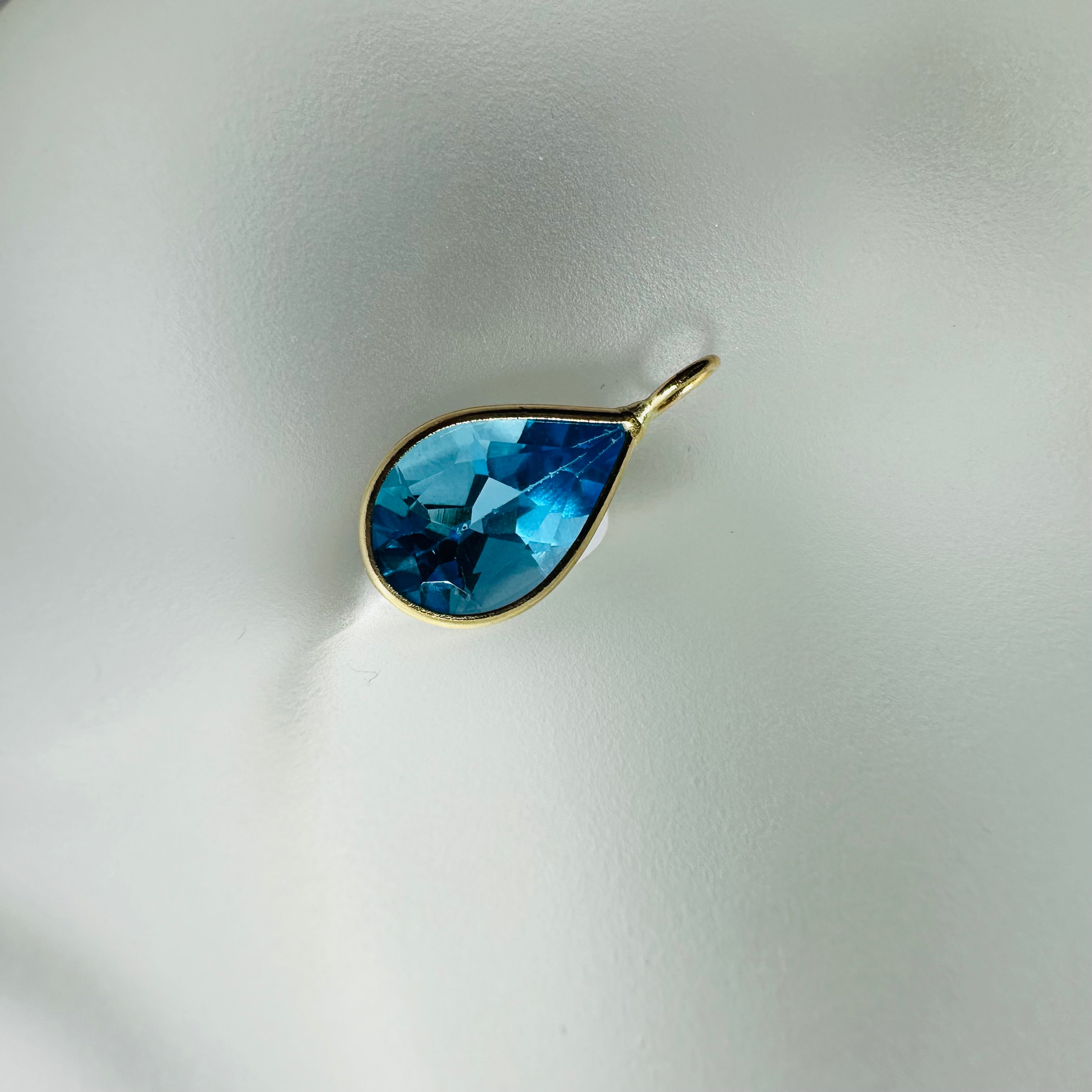 Blue Topaz 14K Yellow Gold Charm Pendant Pear Shape