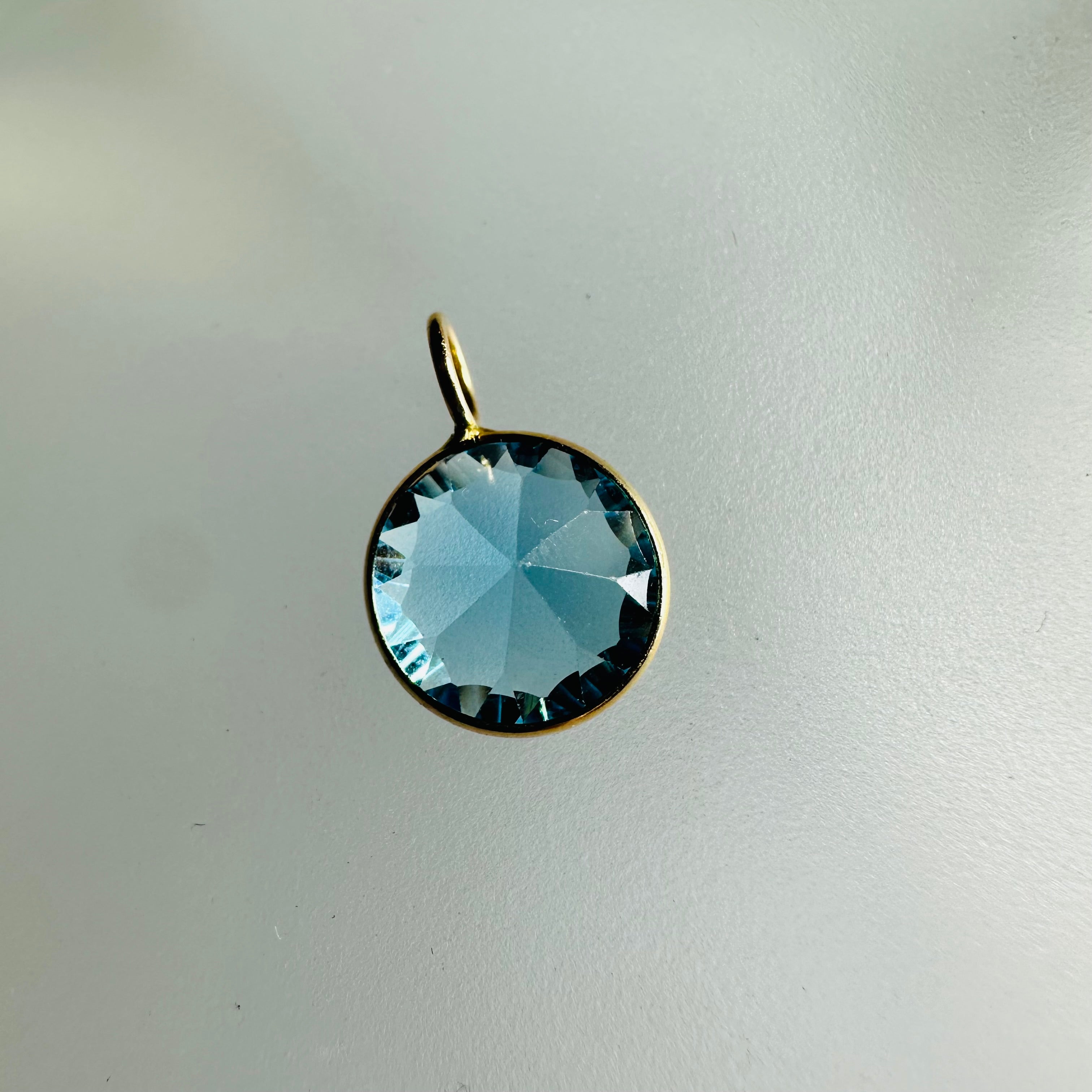 Blue Topaz 14K Yellow Gold Charm Pendant Round Shape