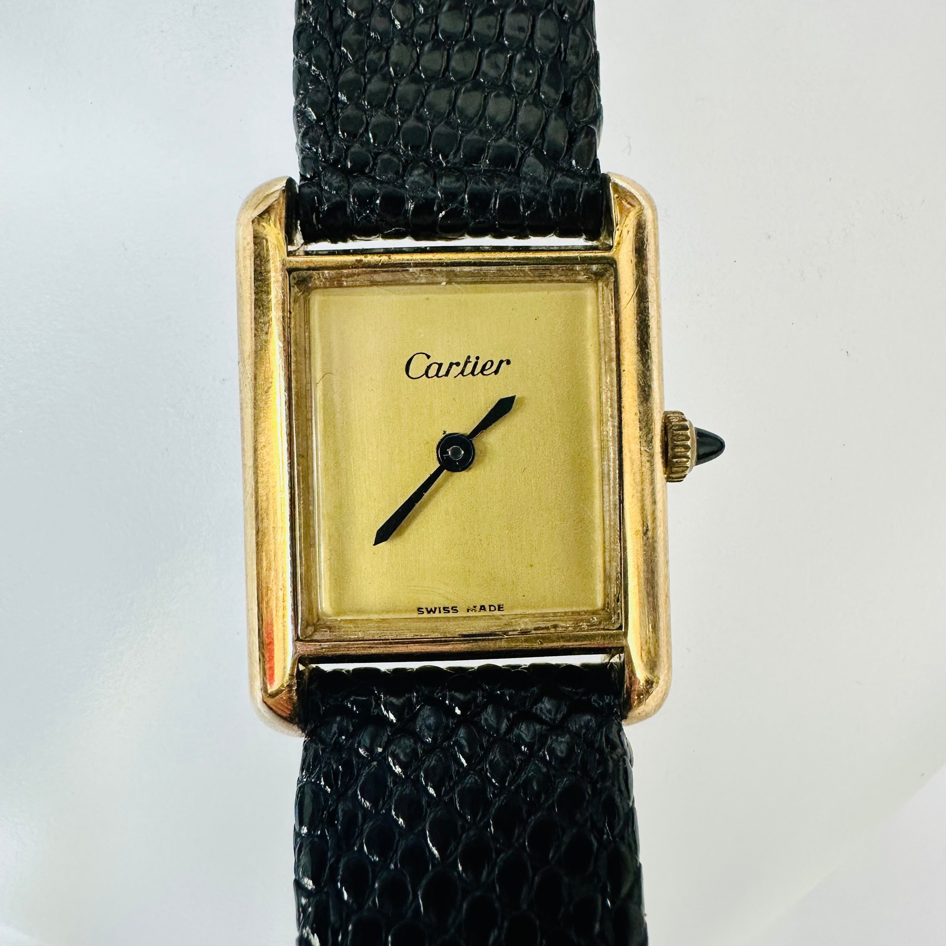 Must de Cartier Golden Face and Strap Tank Watch