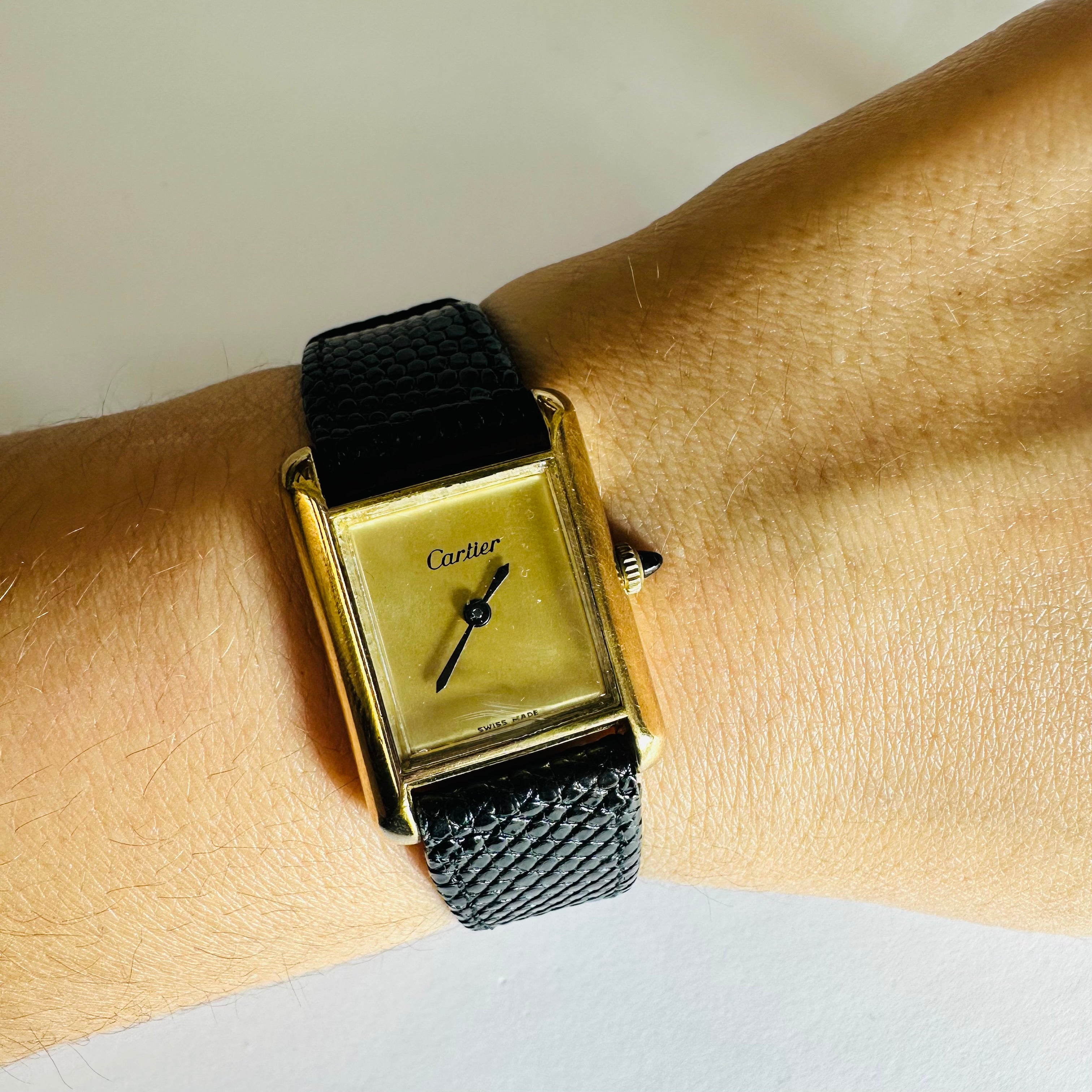 Must de Cartier Golden Face and Strap Tank Watch