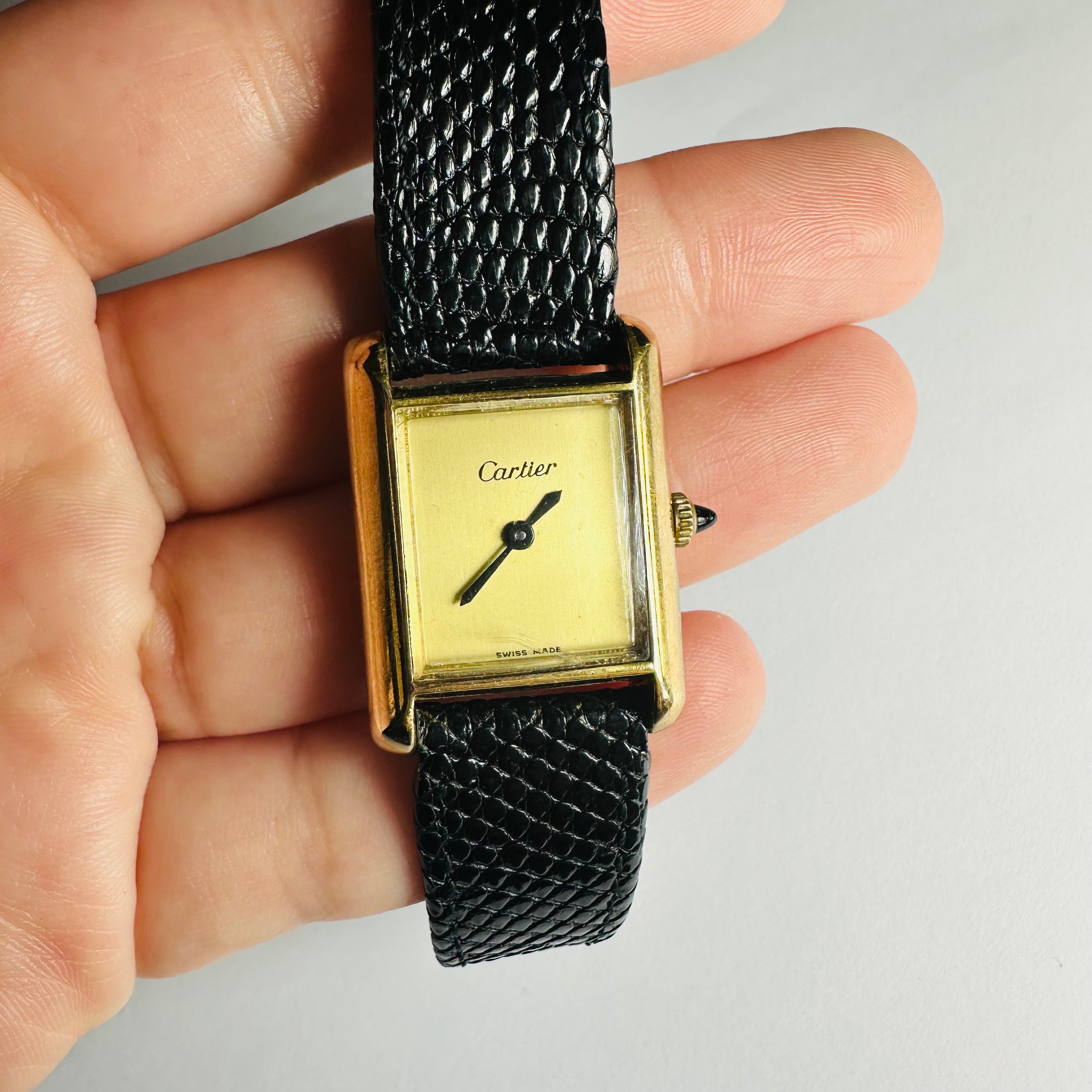 Must de Cartier Golden Face and Strap Tank Watch