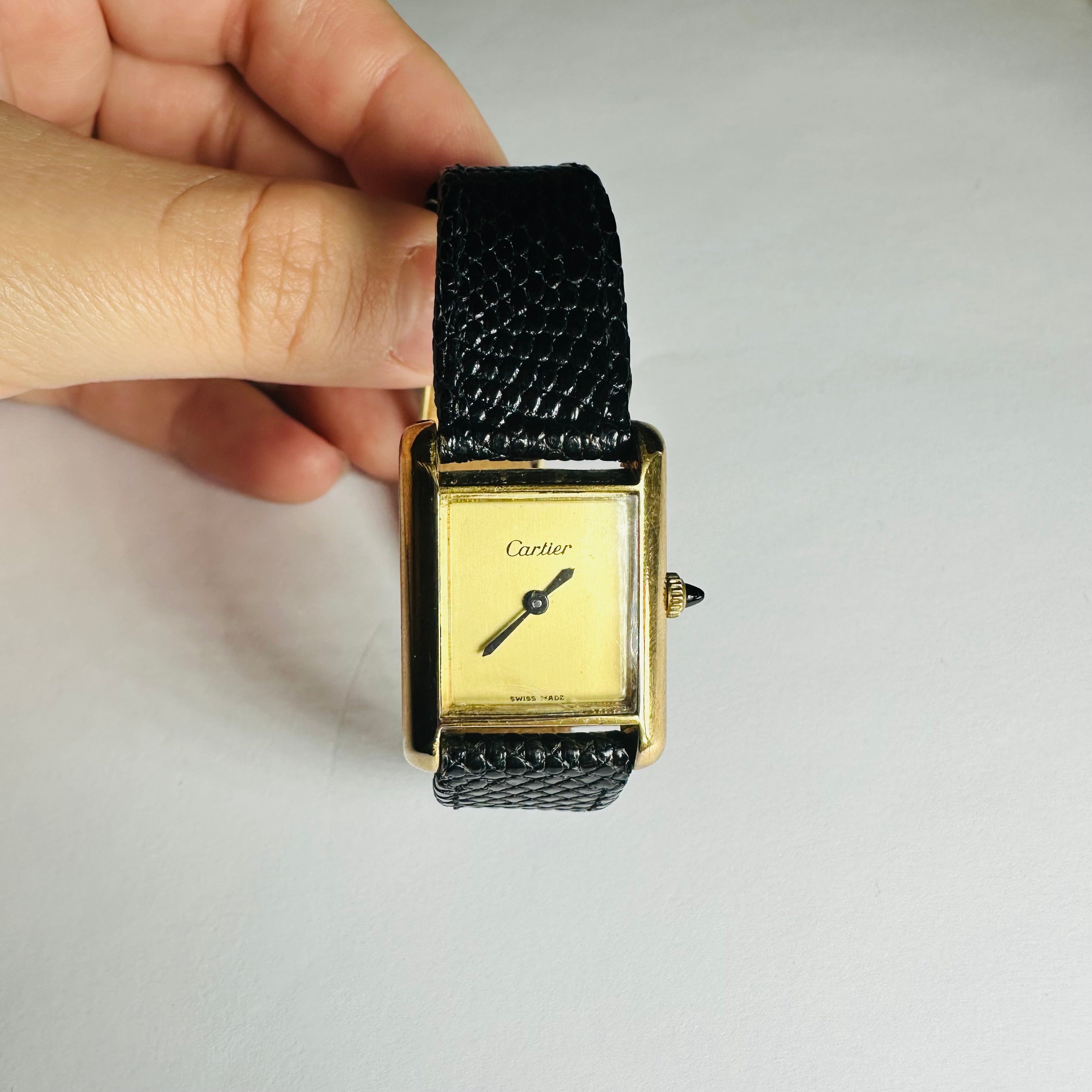 Must de Cartier Golden Face and Strap Tank Watch