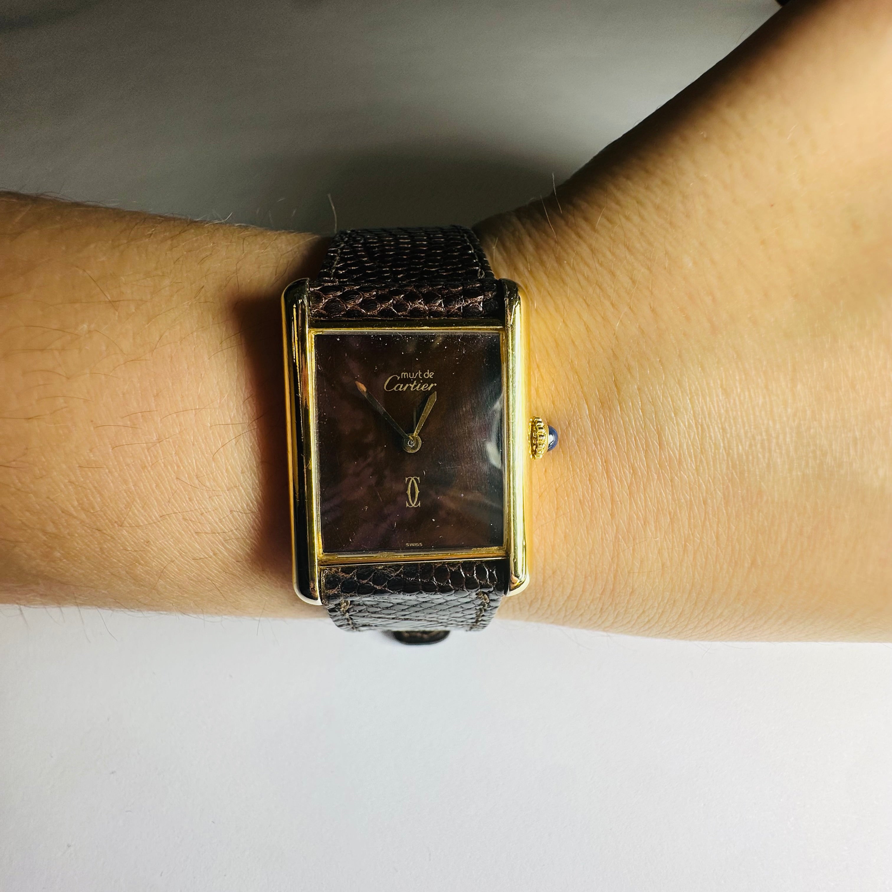 Must de Cartier Burgundy Wine Face and Strap Tank Watch 23mm