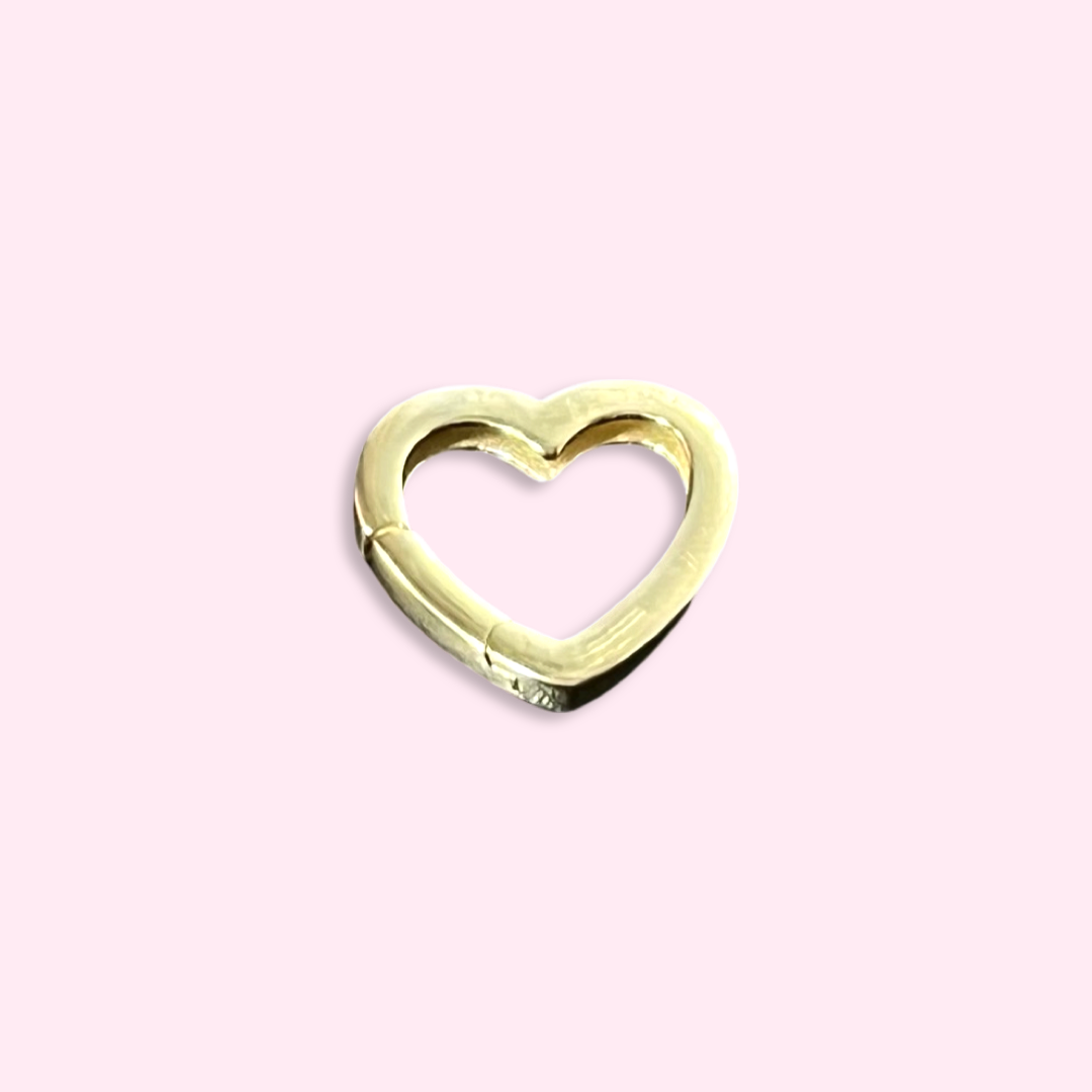 Solid 14K Yellow Gold Petite Heart Carabiner Charm Connector 10mm .5g