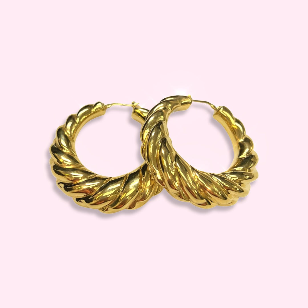 10K Yellow Gold 2-1/4" Twisted Hoop Earrings
