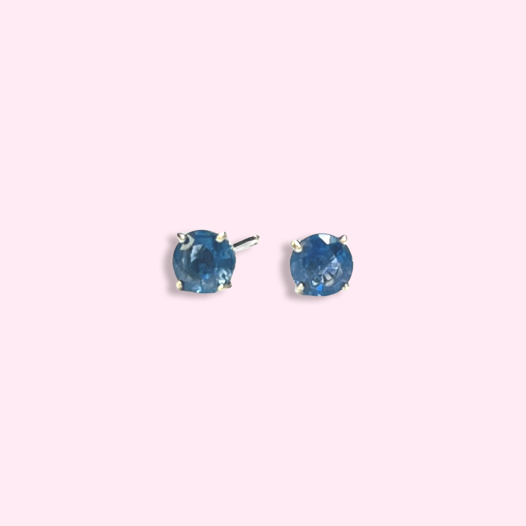 .90CTW 4mm Round Blue Sapphire 14K White Gold Stud Earrings