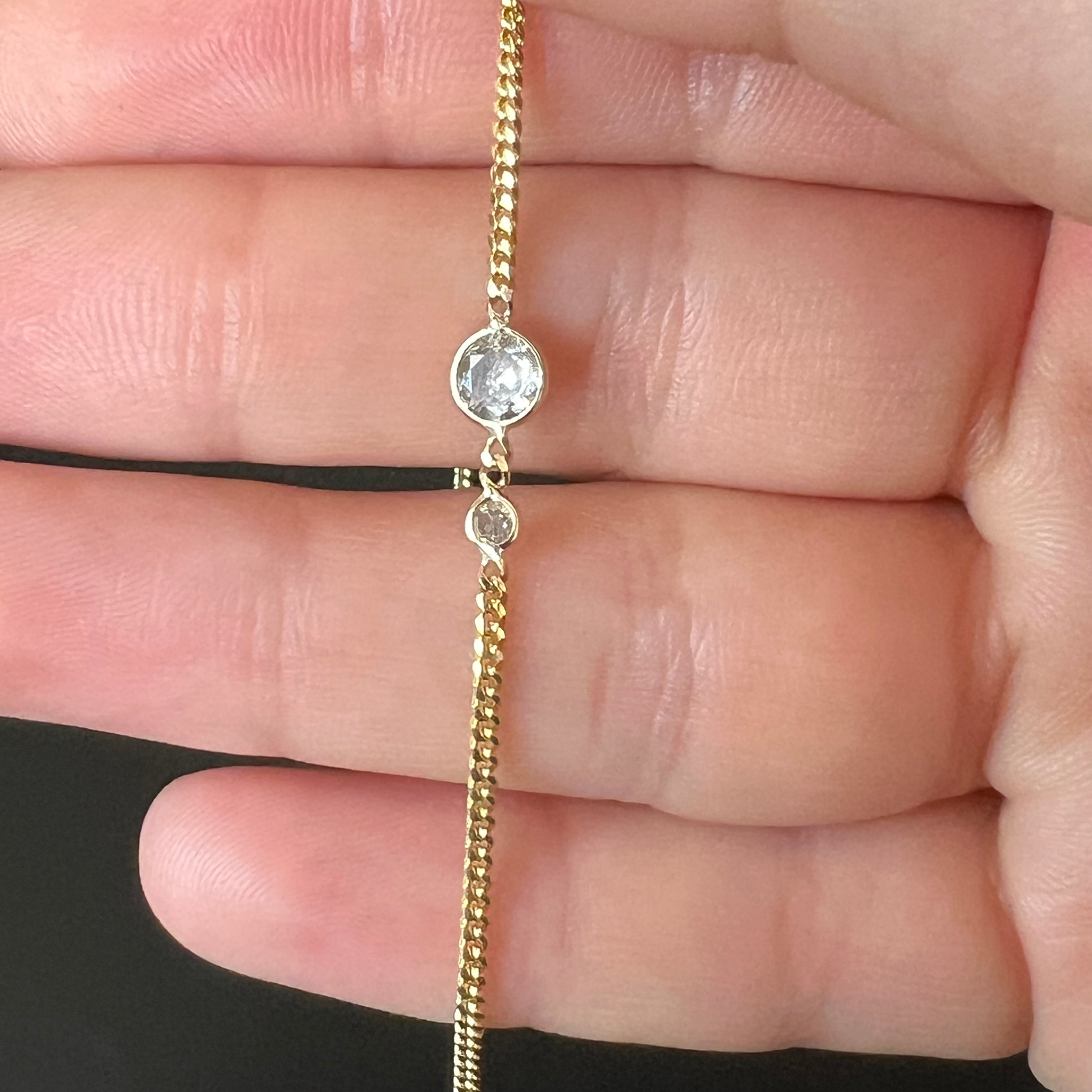 14K in Solid Yellow Gold Diamond Solitaire Bracelet 6.75"