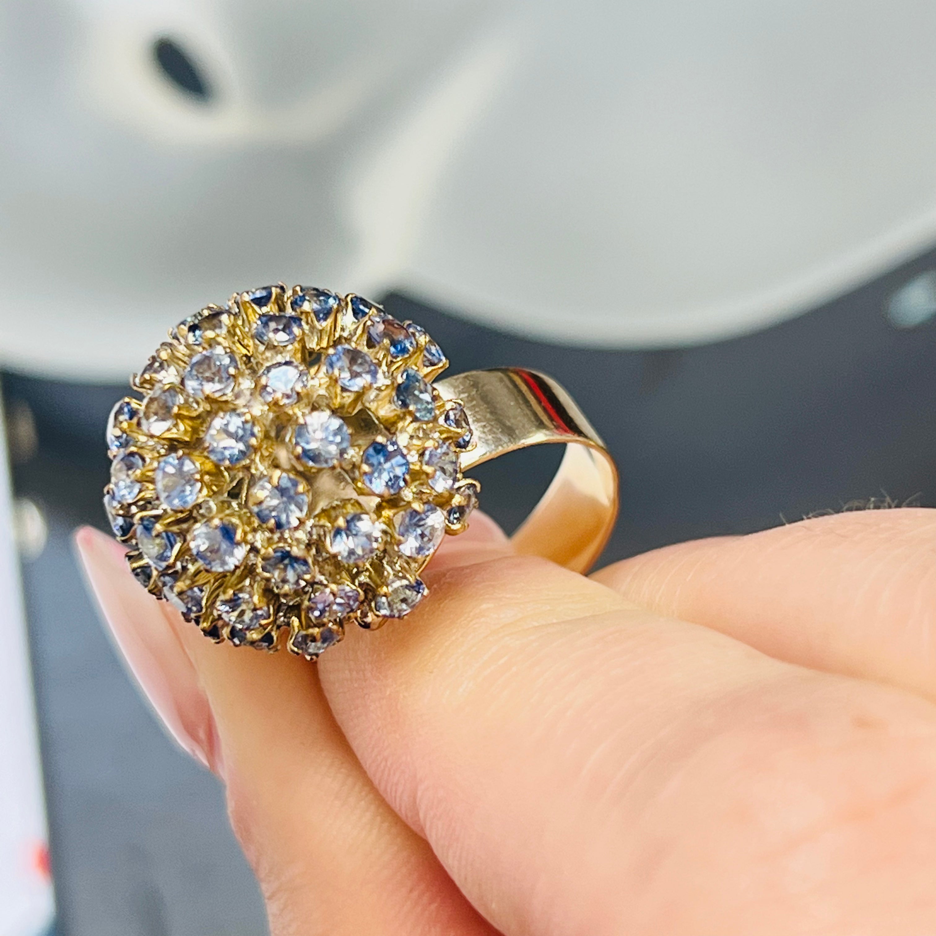 10K Yellow Gold Sputnik Sapphire Ring Size 6.25