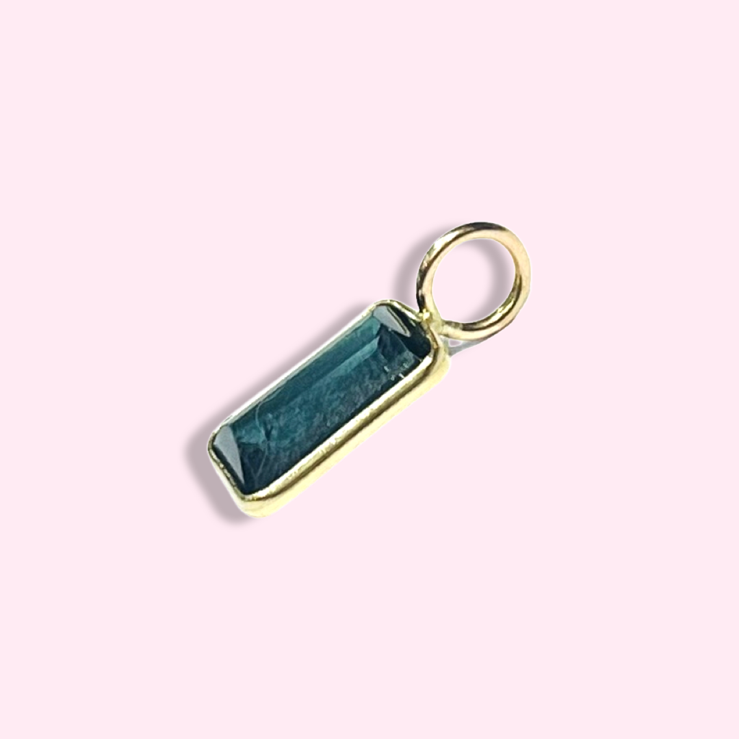 Natural Aqua Rectangular Tourmaline 14K Yellow Gold Pendant Charm 13x6mm