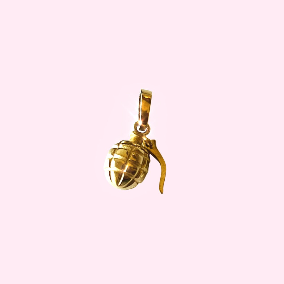 Dimensional Hand Grenade Pendant in Solid 14K Yellow Gold