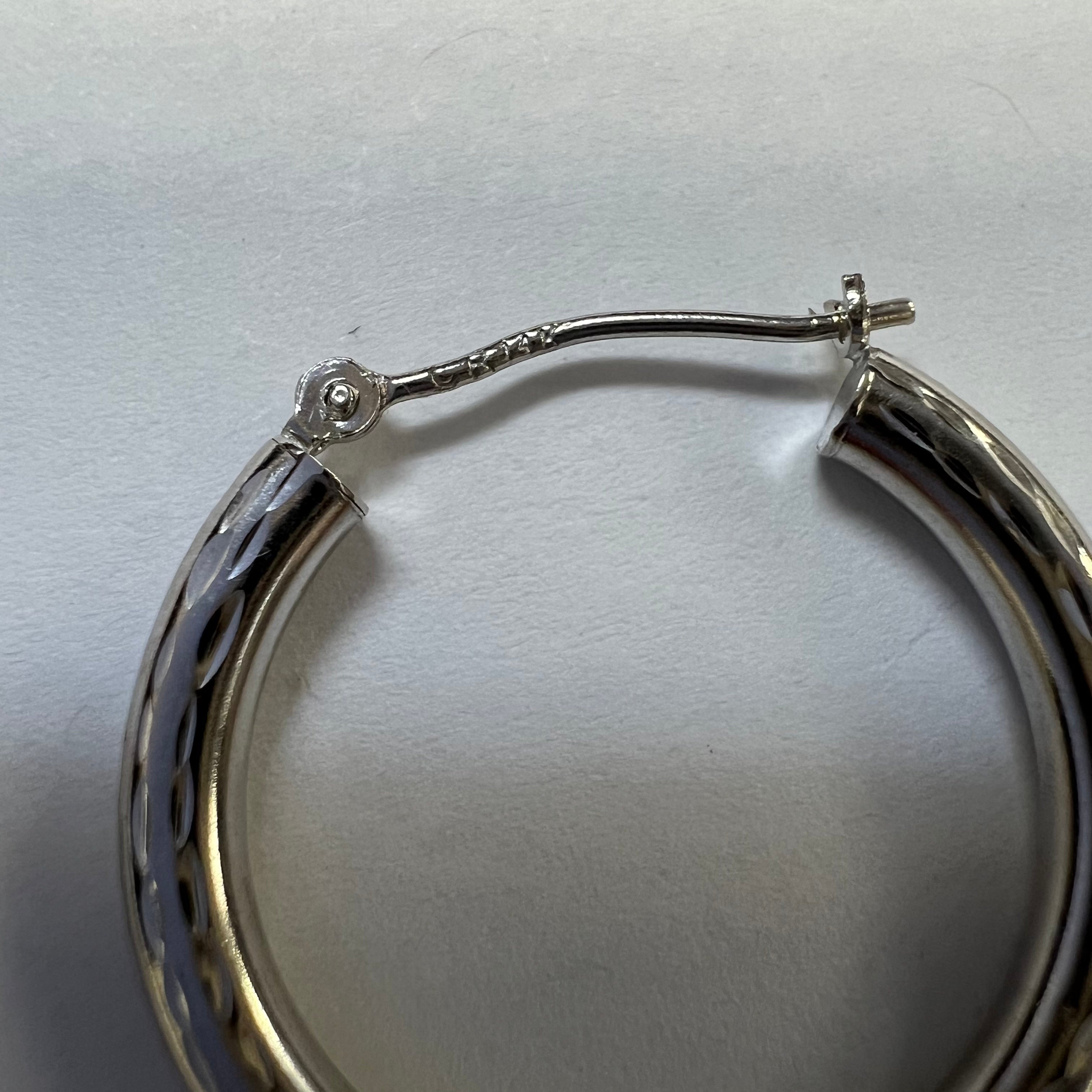 14K 1" 3mm White Gold  Hoop Earrings