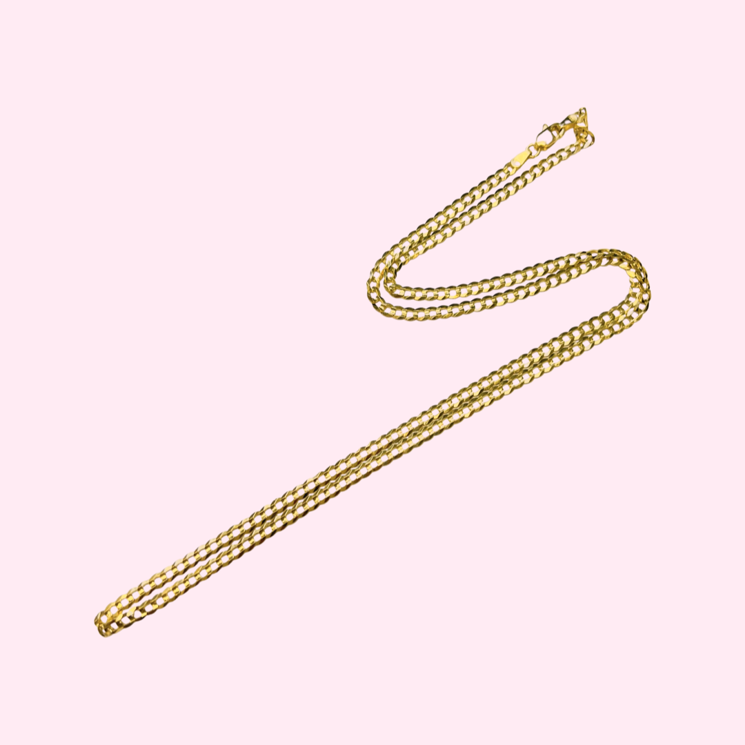 22” 3mmSolid 14K Yellow Gold Cuban Curb Link Necklace