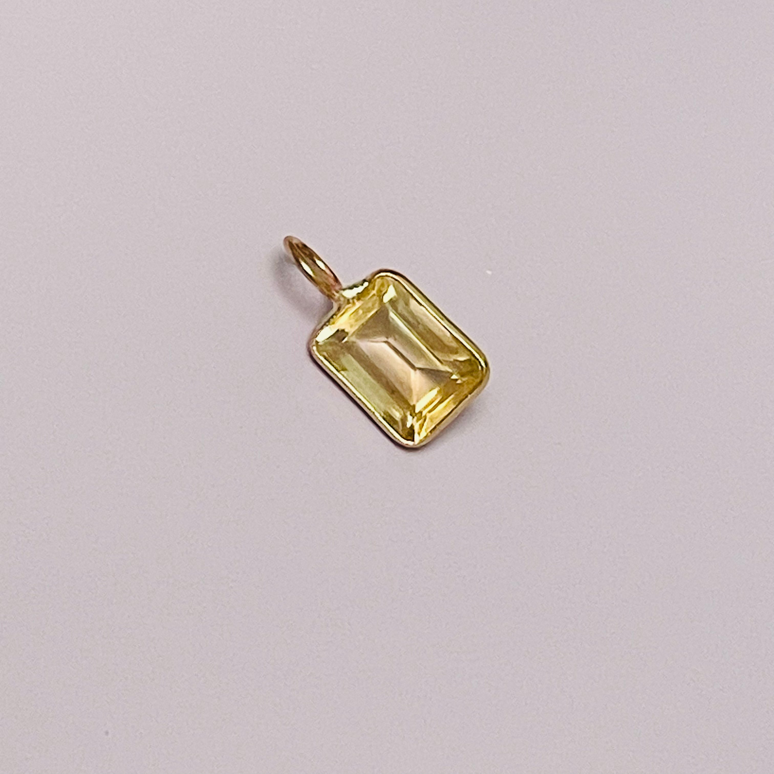 Natural Yellow Citrine Emerald Cut 14K Yellow Gold Pendant Charm 13x6.5mm