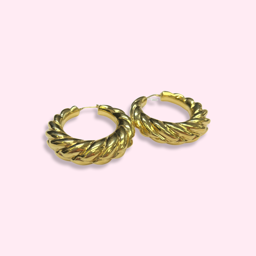 10K Yellow Gold 2-1/4" Twisted Hoop Earrings