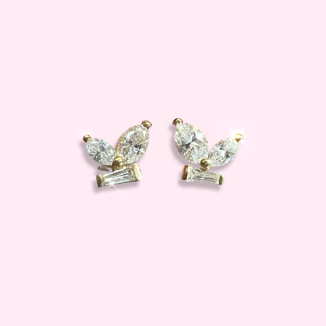 18k Yellow Gold Butterfly Diamond Stud Earrings