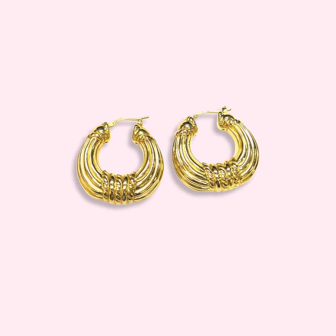 1.5" Beautiful Textured 10K Yellow Gold Hoop Earrings