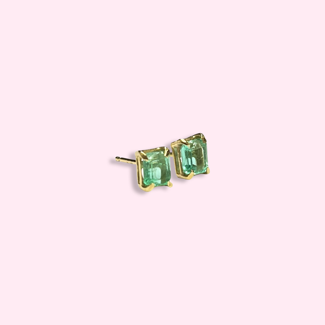 1CTW Bright Emerald 14K Yellow Gold Stud Earrings