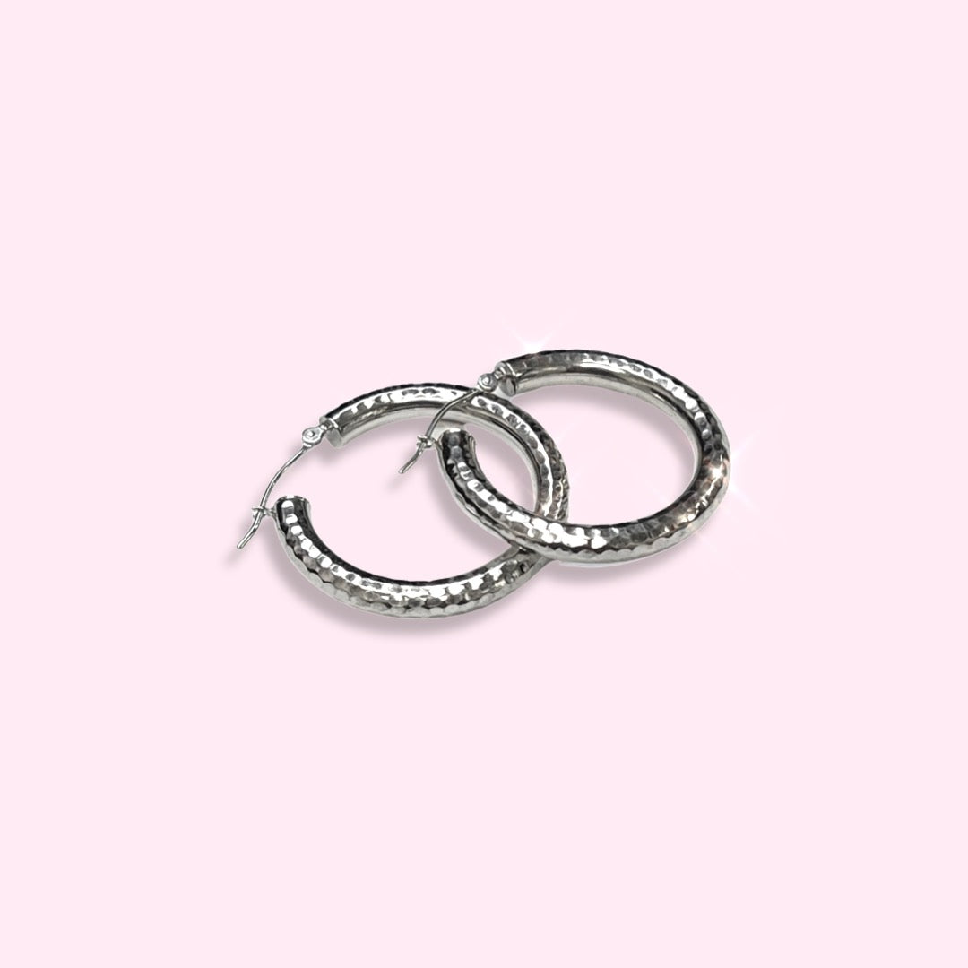 14K 1.2" 4mm White Gold Sleek Squared Hoop Earrings