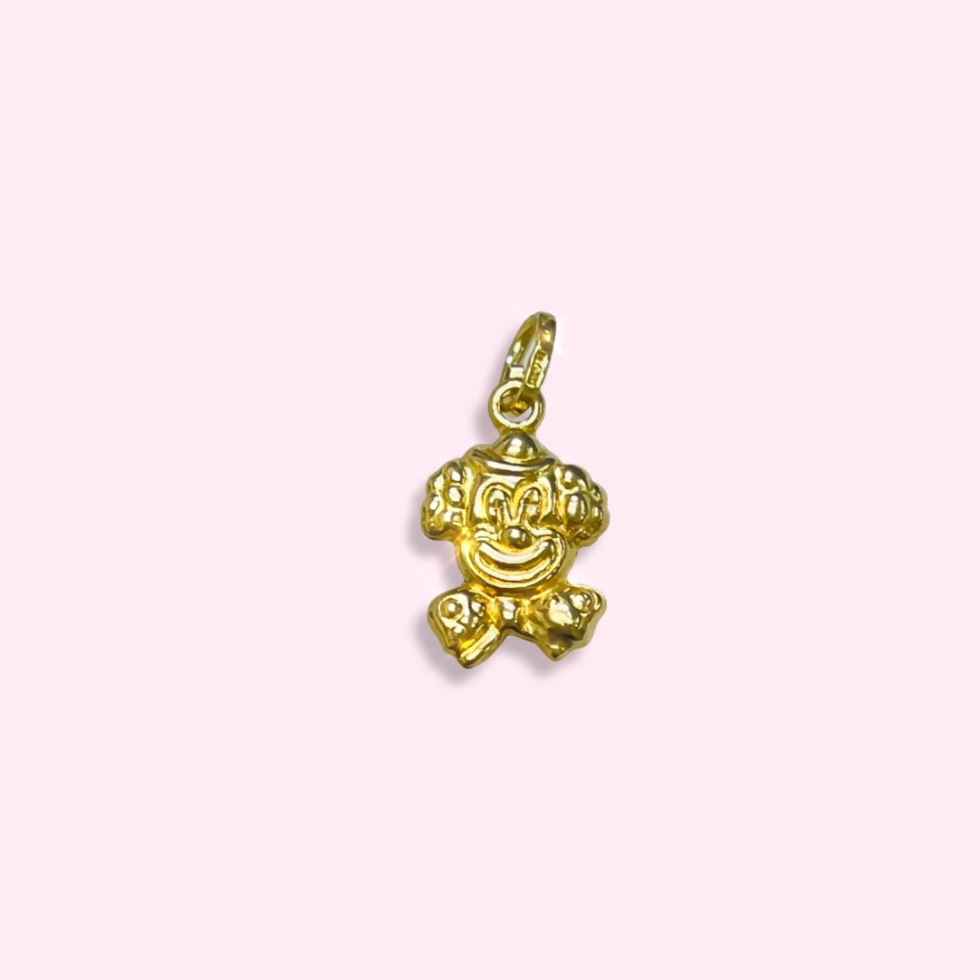 Cute! 14K Solid Yellow Gold Puffy Clown Pendant Charm 0.8"
