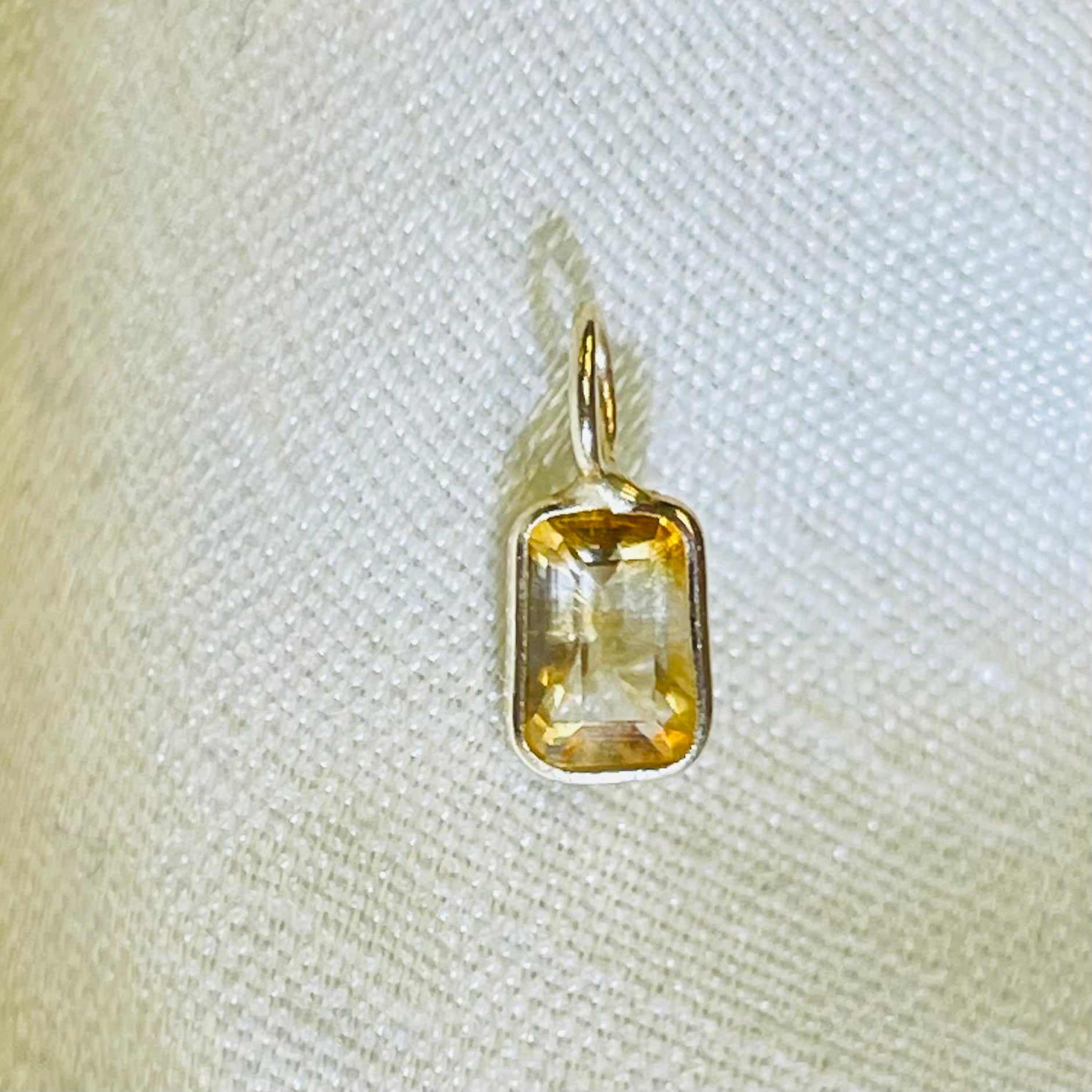 Natural Yellow Citrine Emerald Cut 14K Yellow Gold Pendant Charm 13x6.5mm