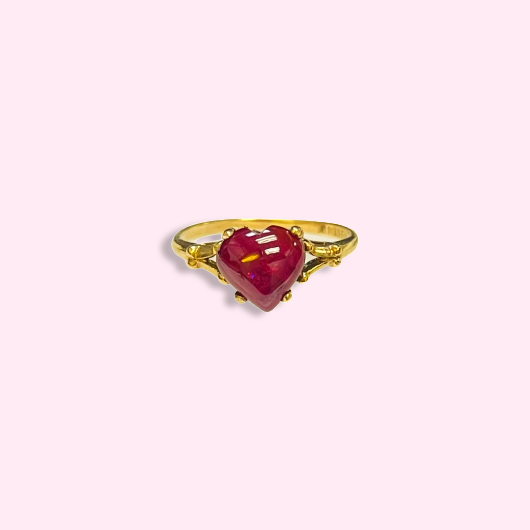 Heart Cabochon Ruby 14K Yellow Gold Ring