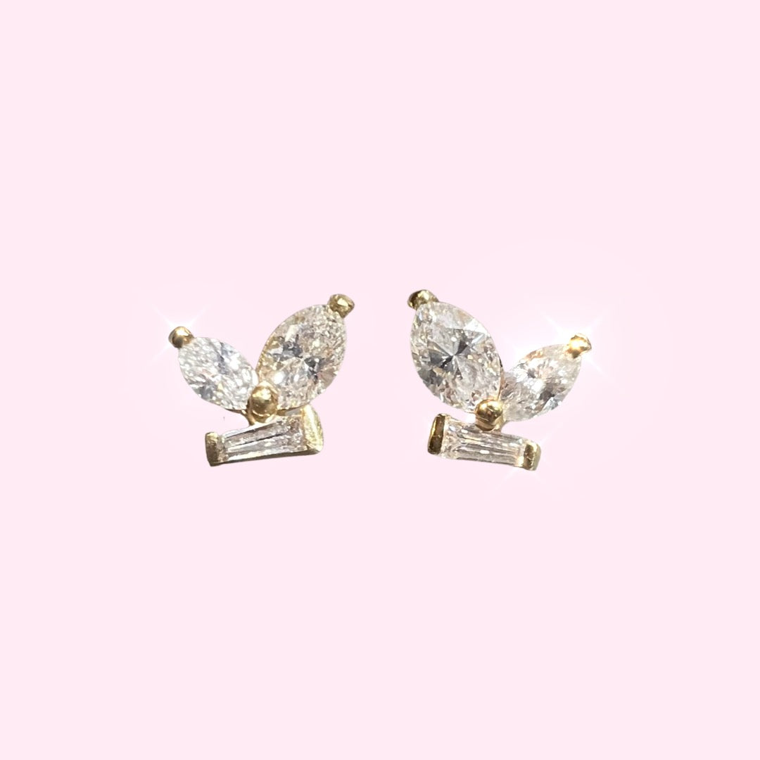 18k Yellow Gold Butterfly Diamond Stud Earrings