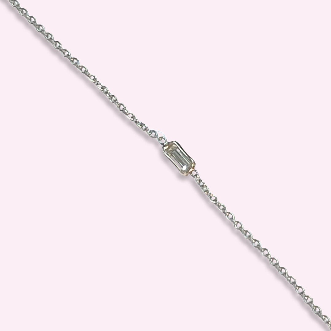 Natural Baguette Diamond 14K White Gold Handchain