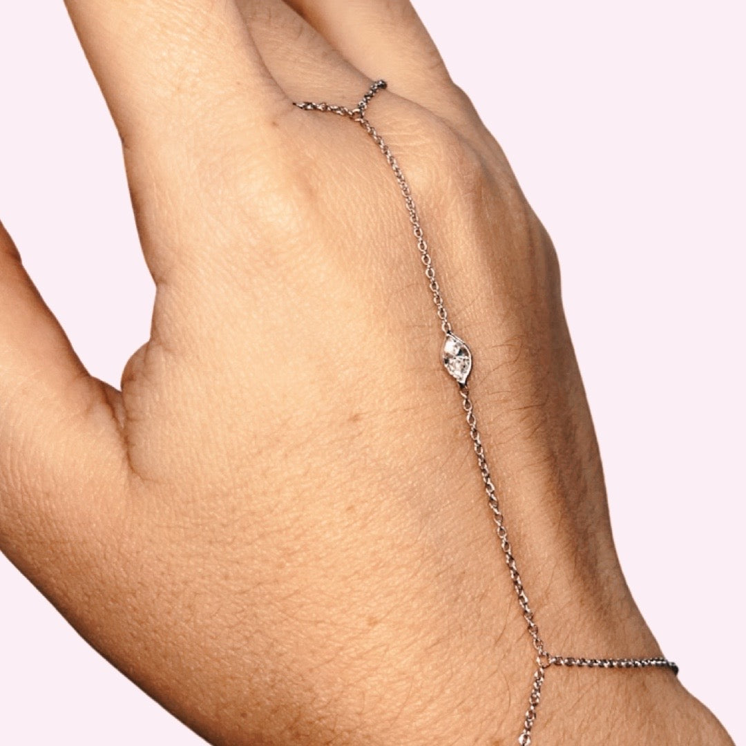 Marquise Diamond Hand Chain in Solid 14K White Gold
